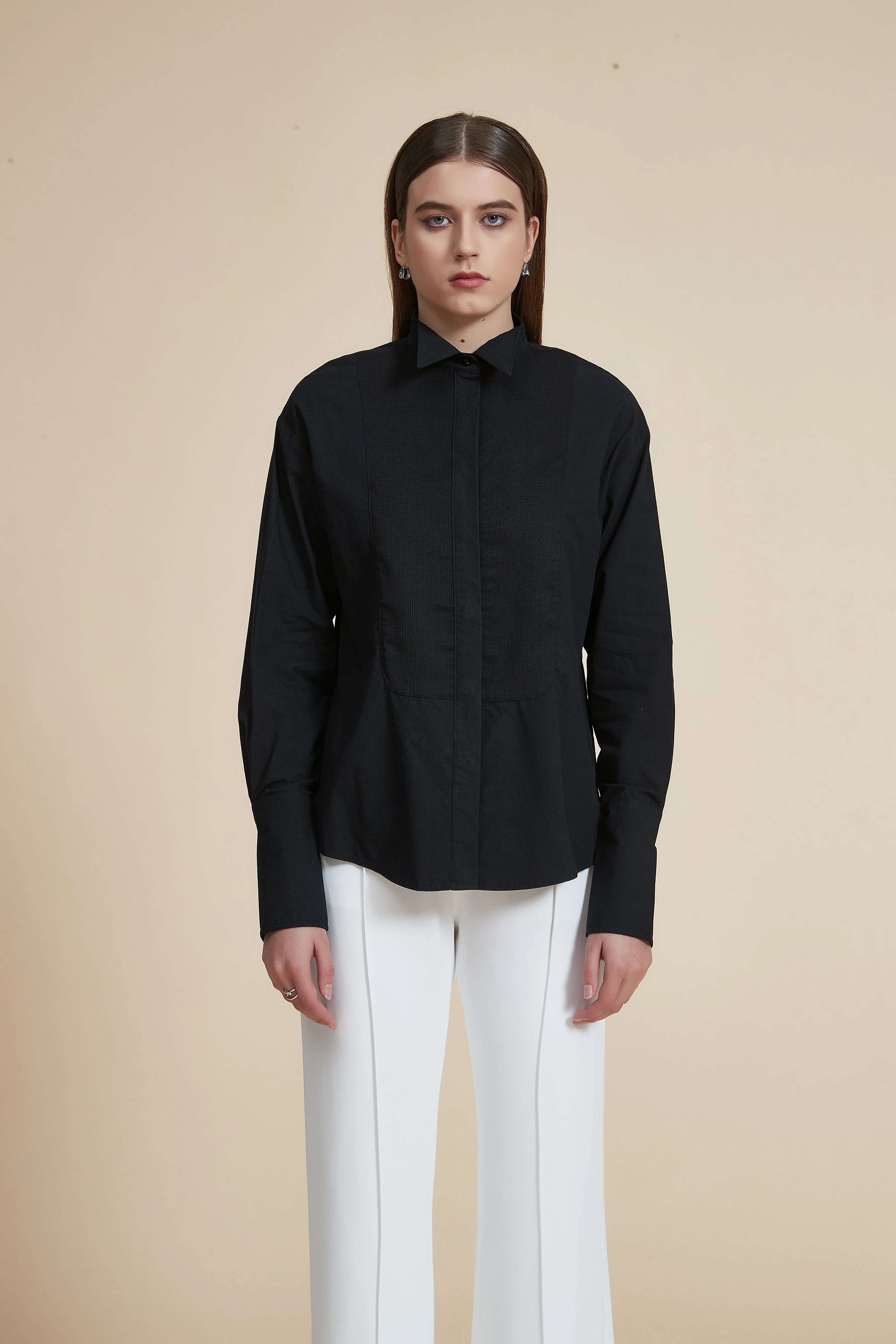 Long Front Buttoned Collar Blouse - Image 8