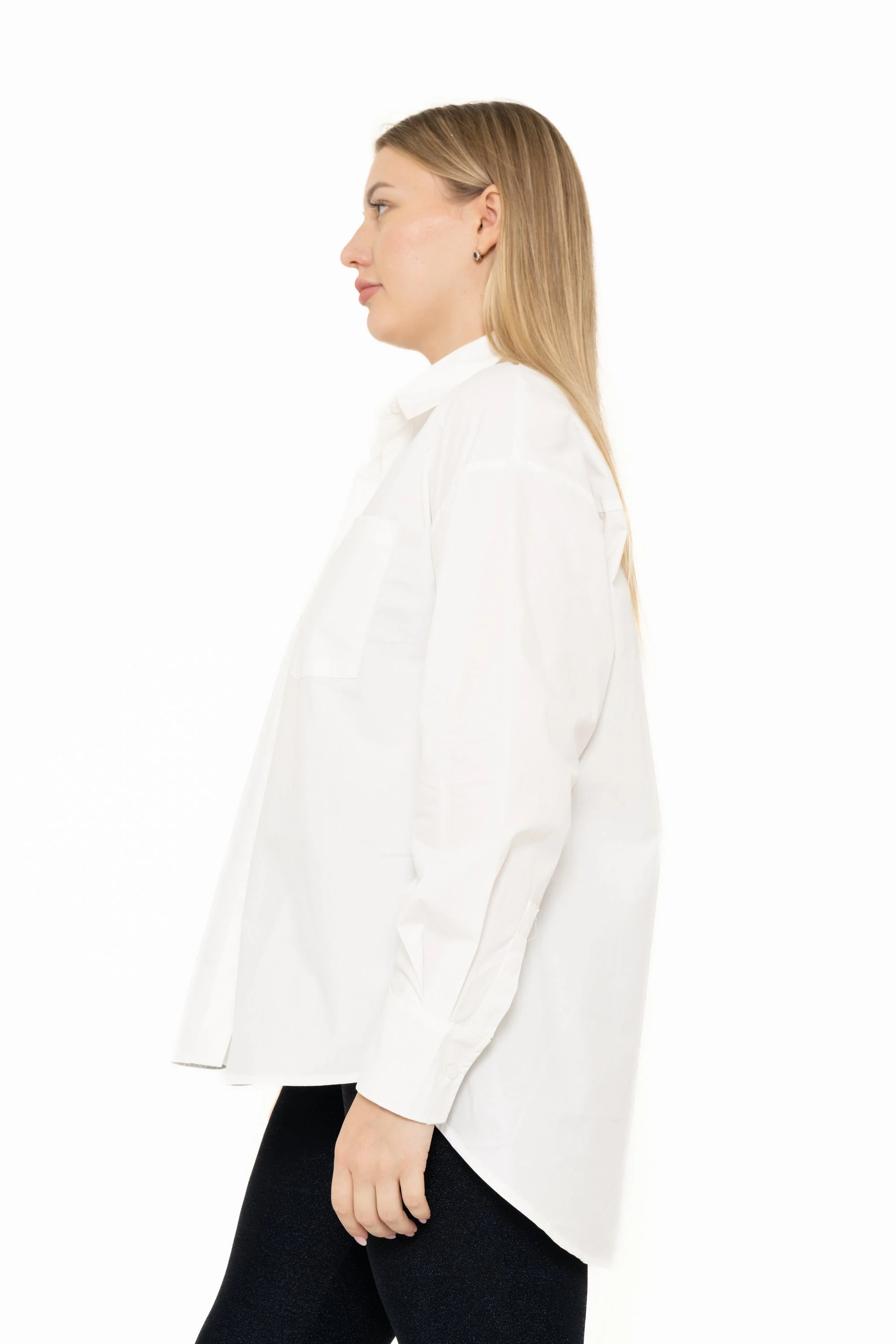 Solid Color Blouse With Front Buttons, Long Sleeves - Image 3