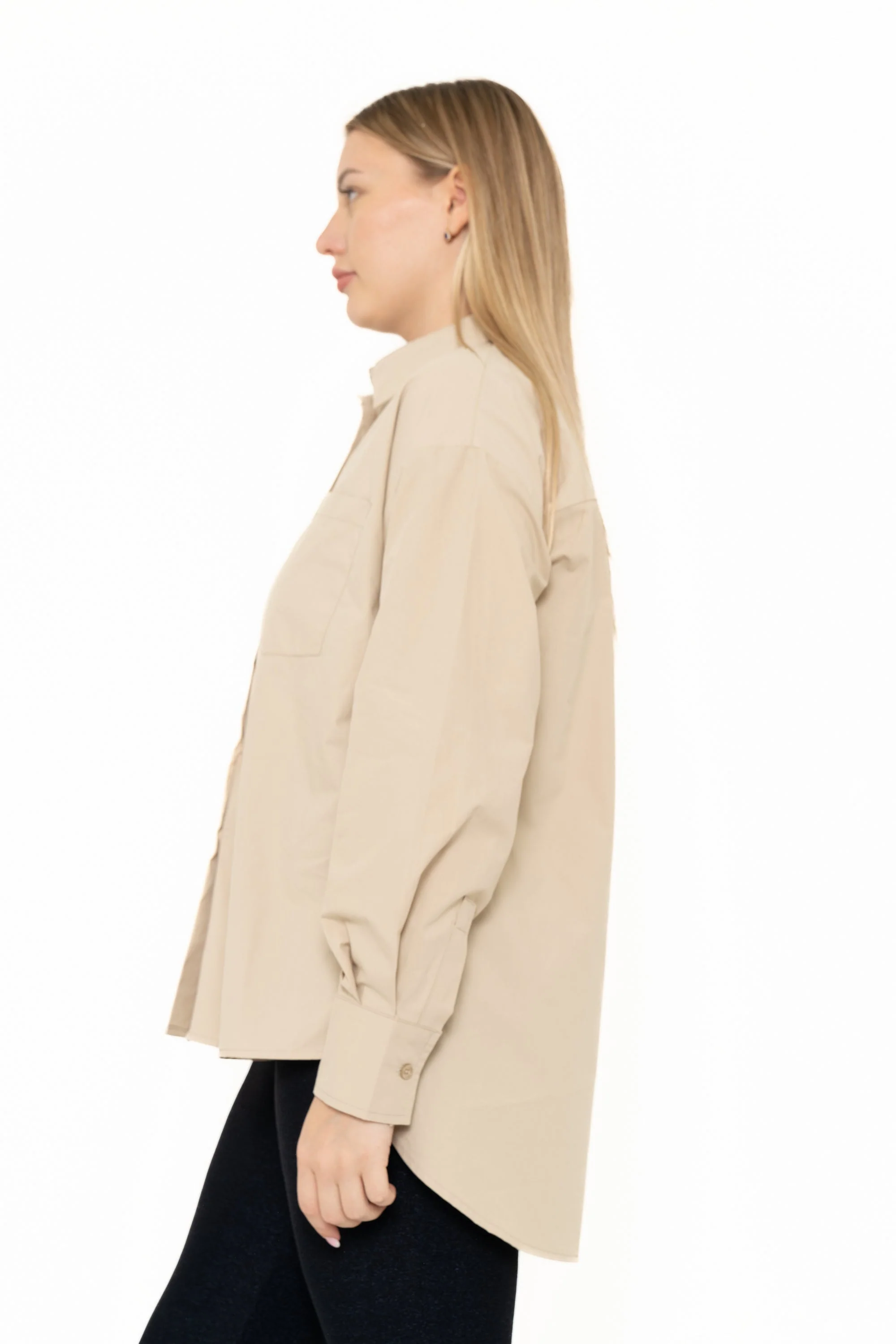 Solid Color Blouse With Front Buttons, Long Sleeves - Image 7