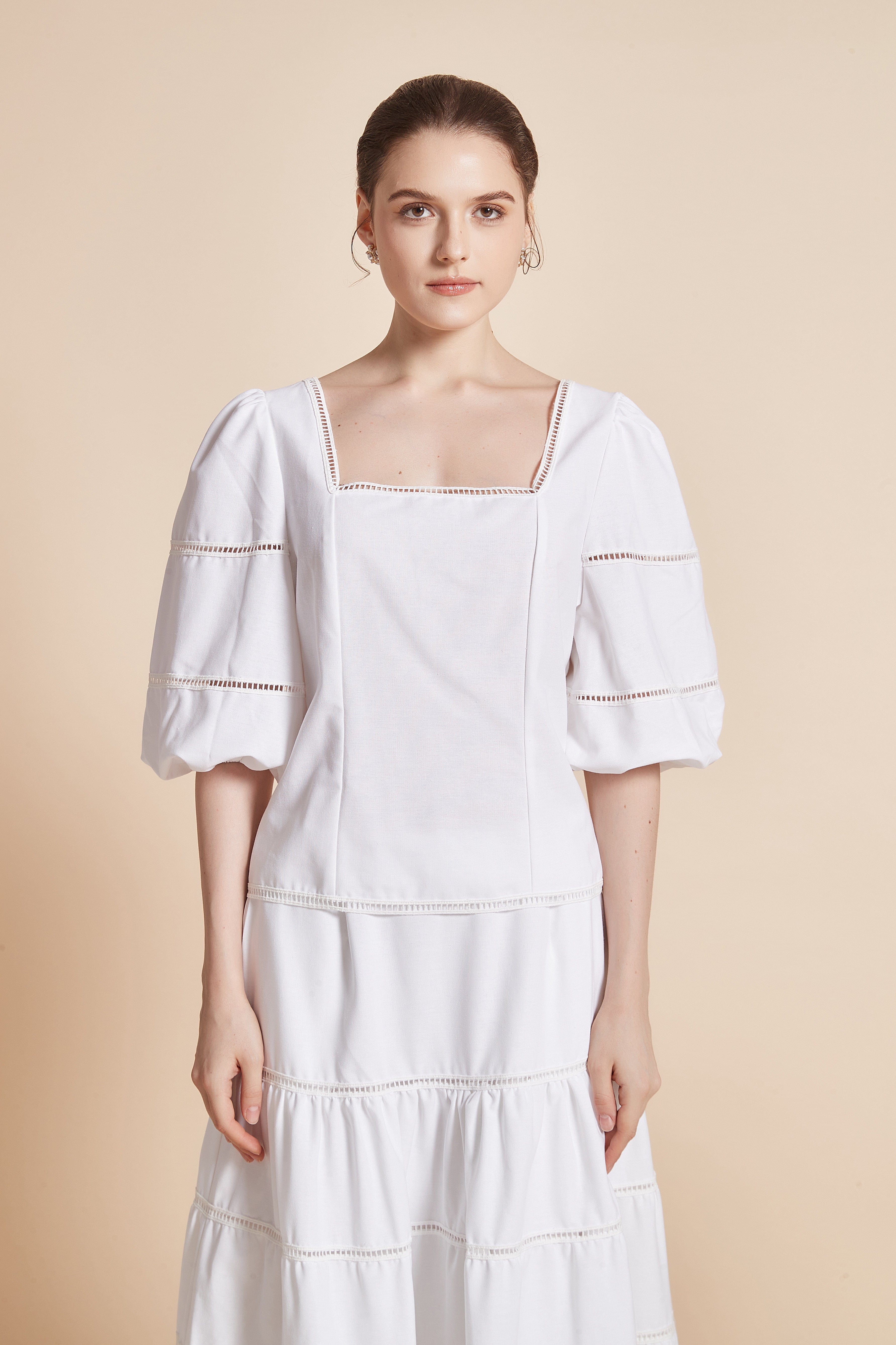 3/4 Sleeve Blouse With Square Neckline And Puff Sleeves - Image 3