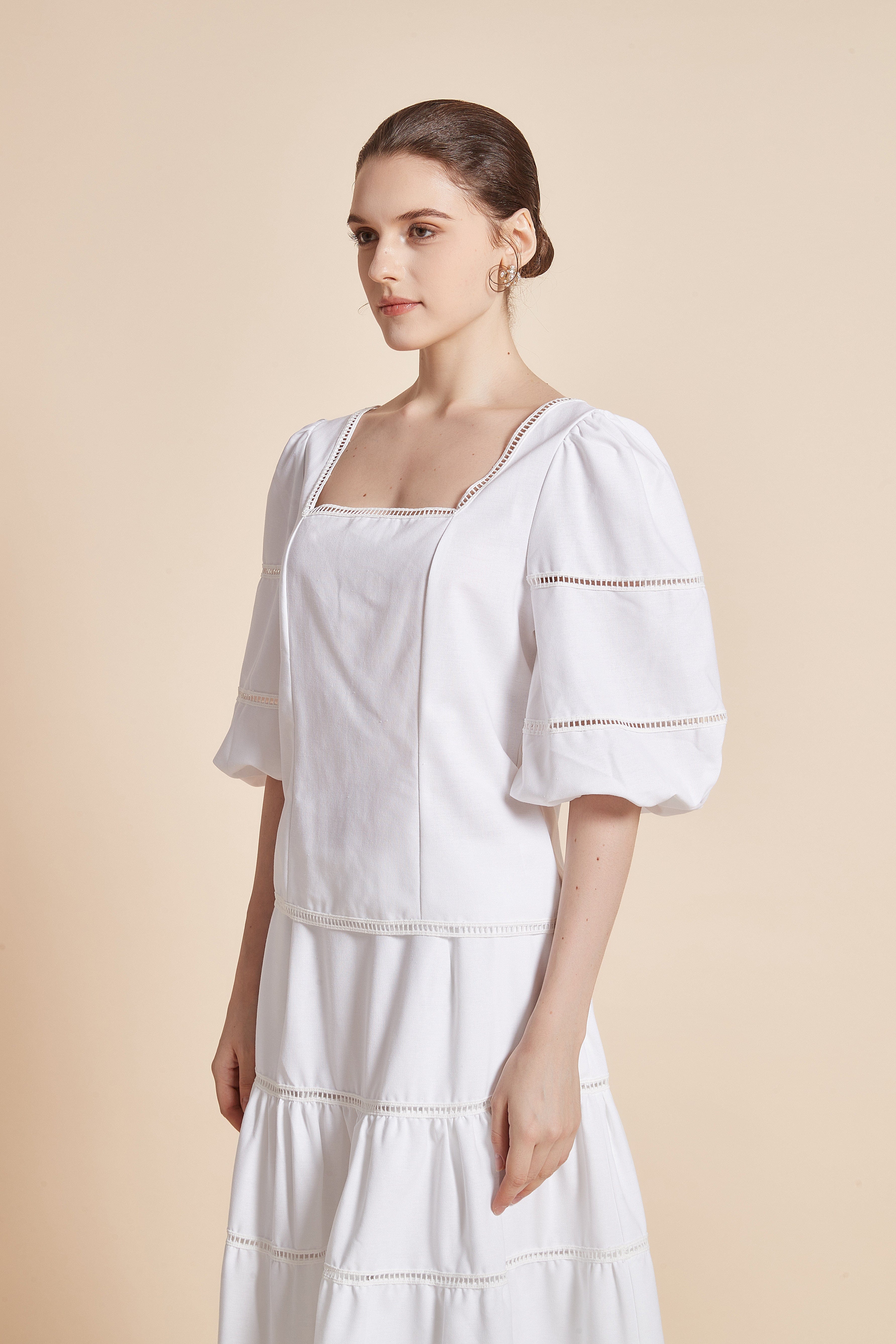 3/4 Sleeve Blouse With Square Neckline And Puff Sleeves - Image 4