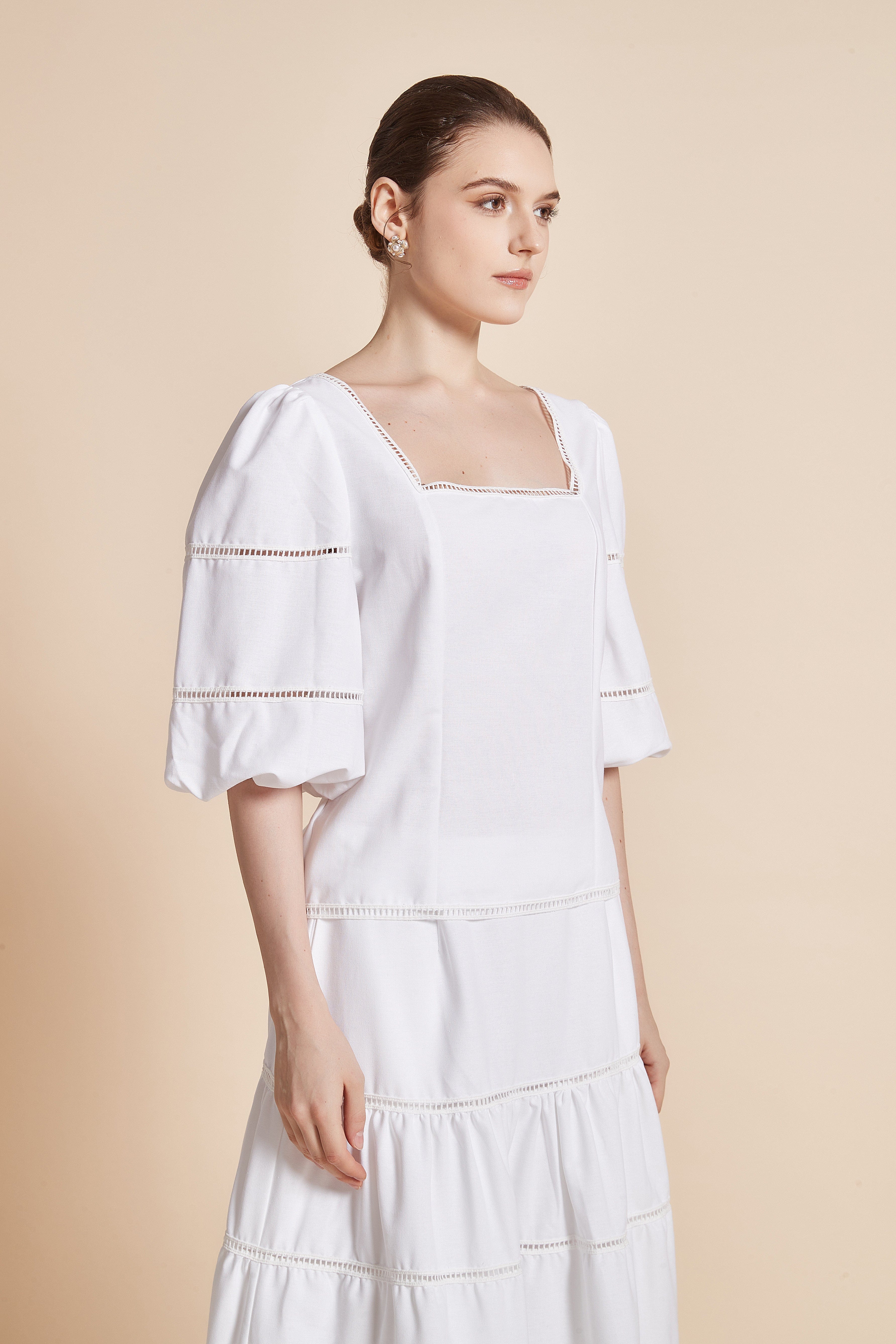 3/4 Sleeve Blouse With Square Neckline And Puff Sleeves - Image 5