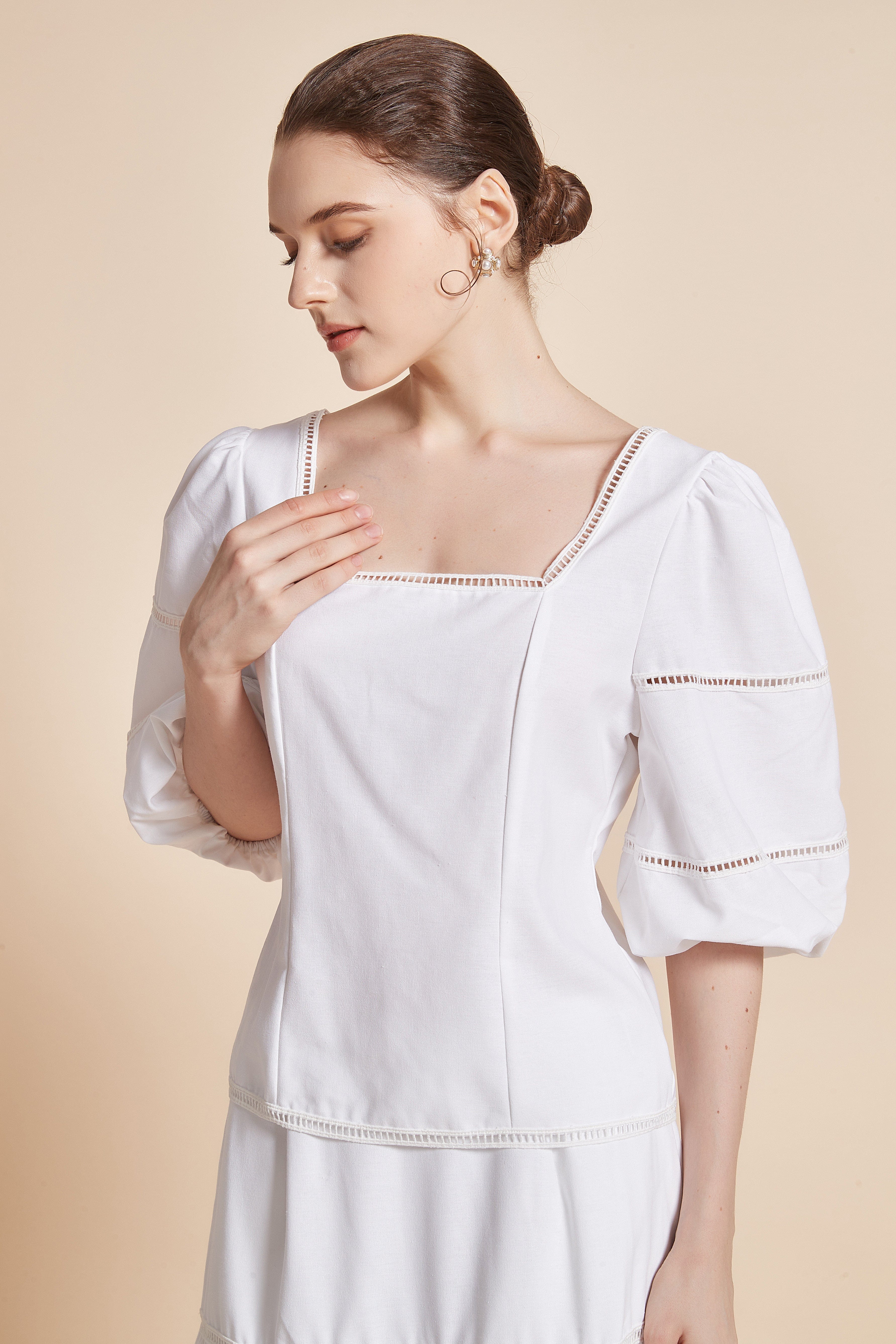 3/4 Sleeve Blouse With Square Neckline And Puff Sleeves - Image 6