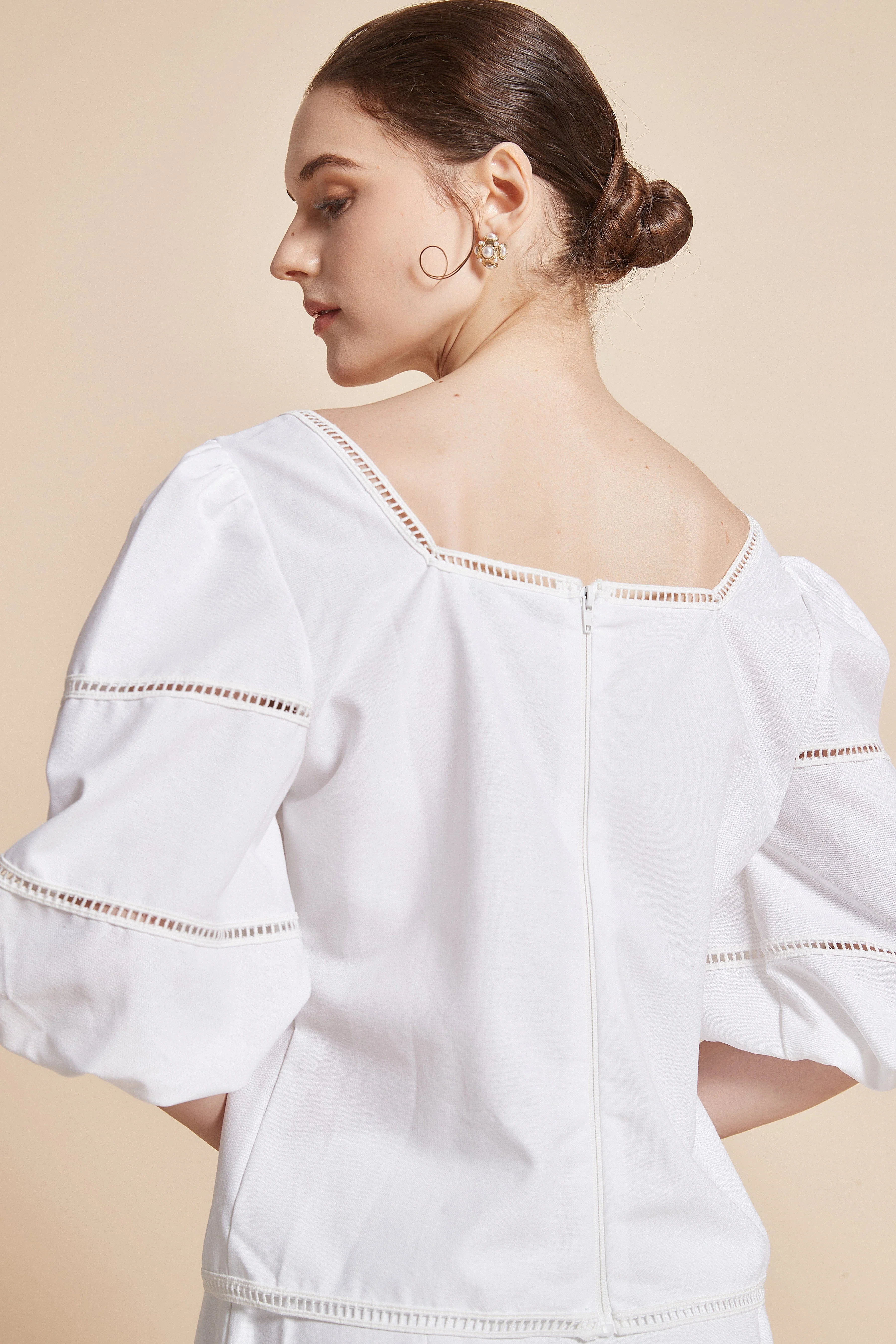 3/4 Sleeve Blouse With Square Neckline And Puff Sleeves - Image 7