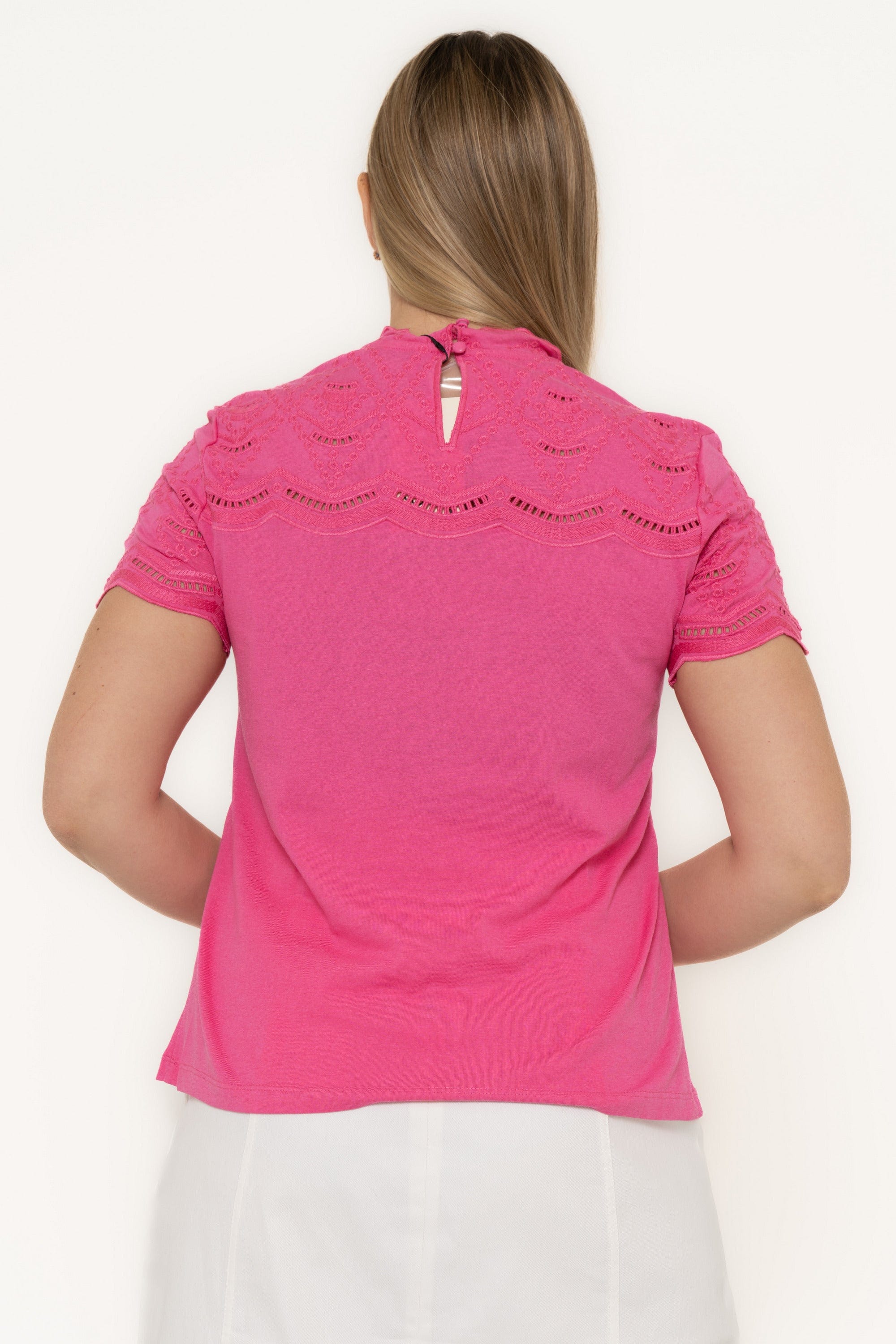 Short Sleeve Lace Hollow T-Shirt - Image 3