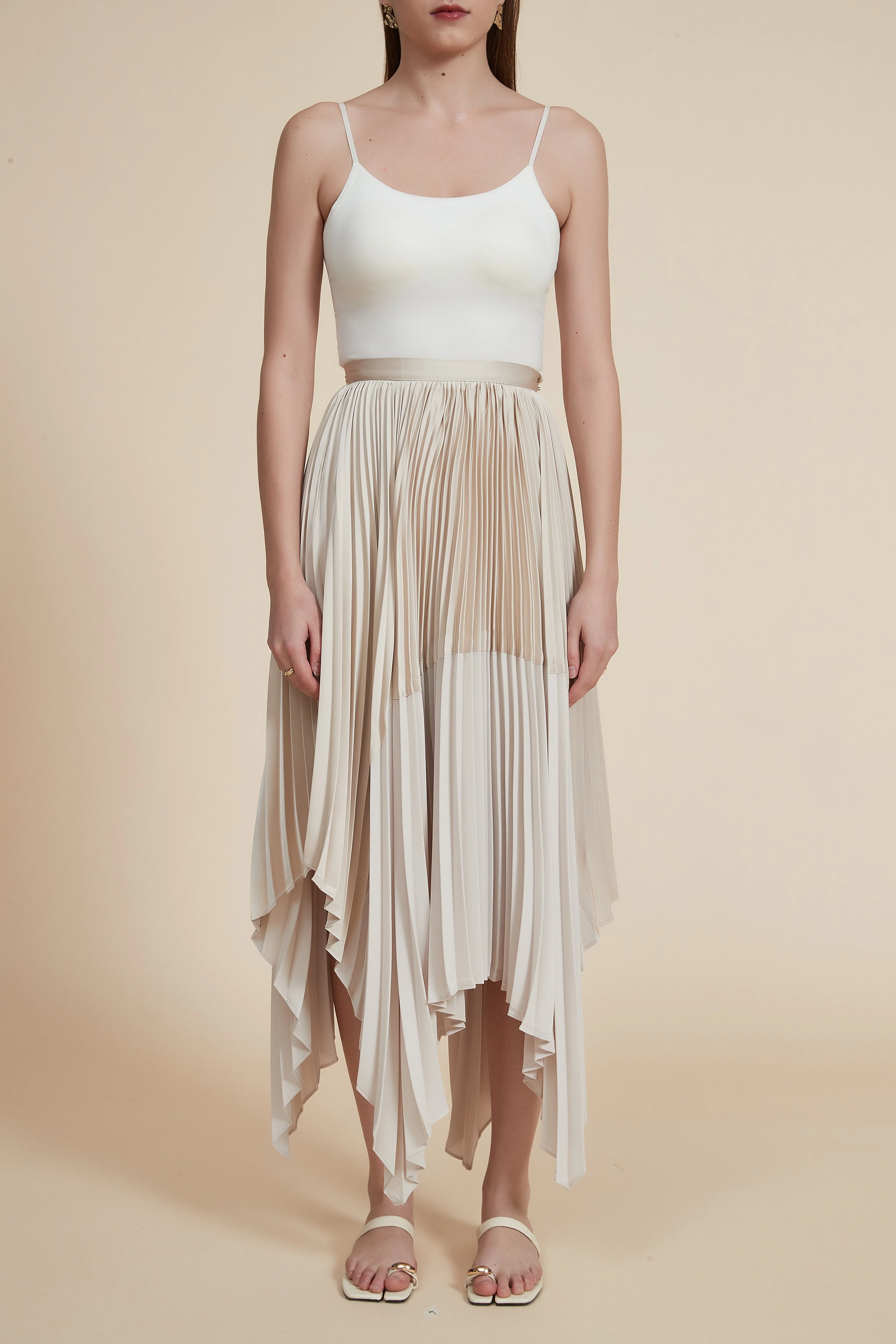 Asymmetrical High-Waisted Pleated Midi Skirt - Image 2