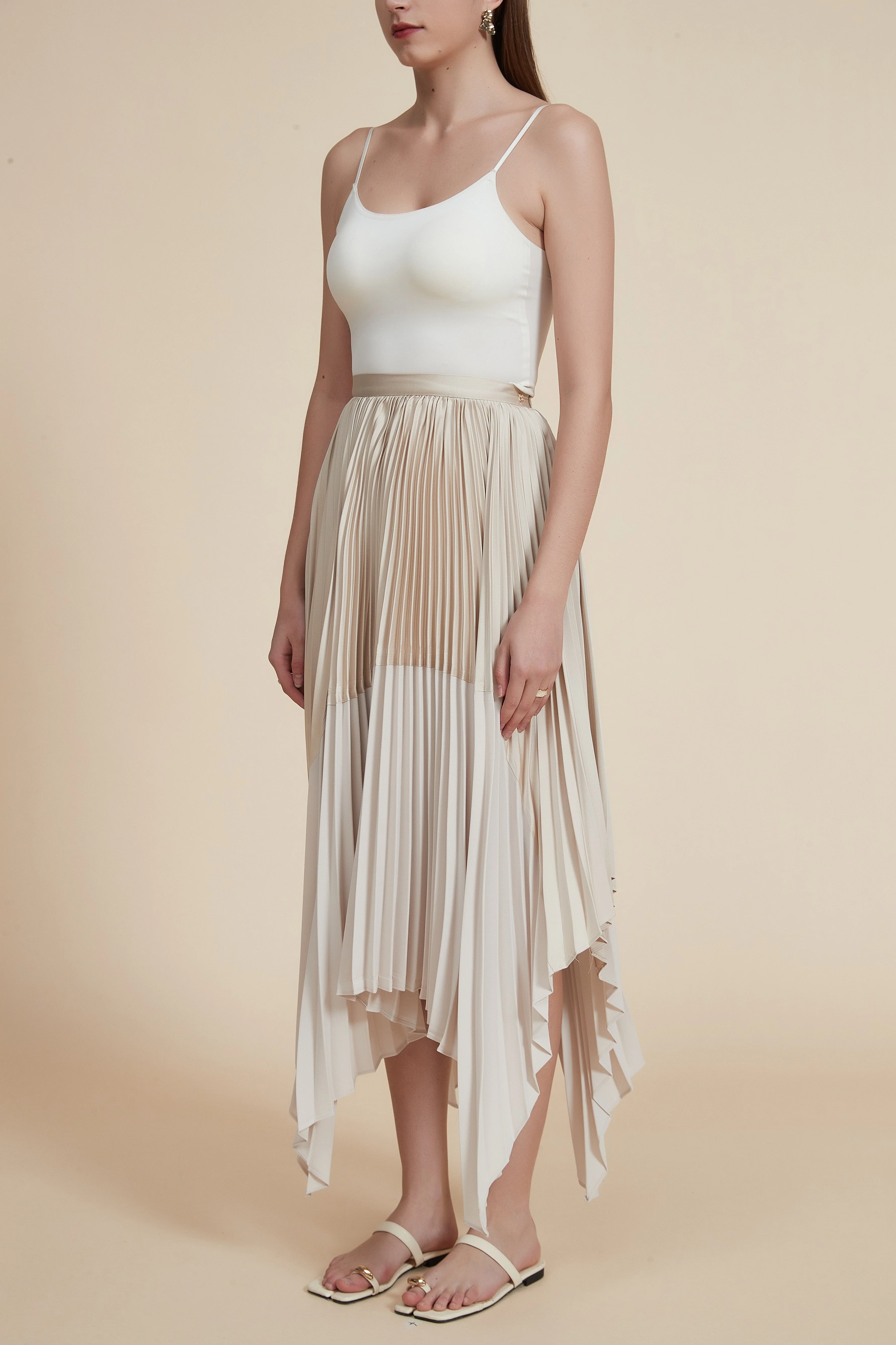 Asymmetrical High-Waisted Pleated Midi Skirt - Image 3