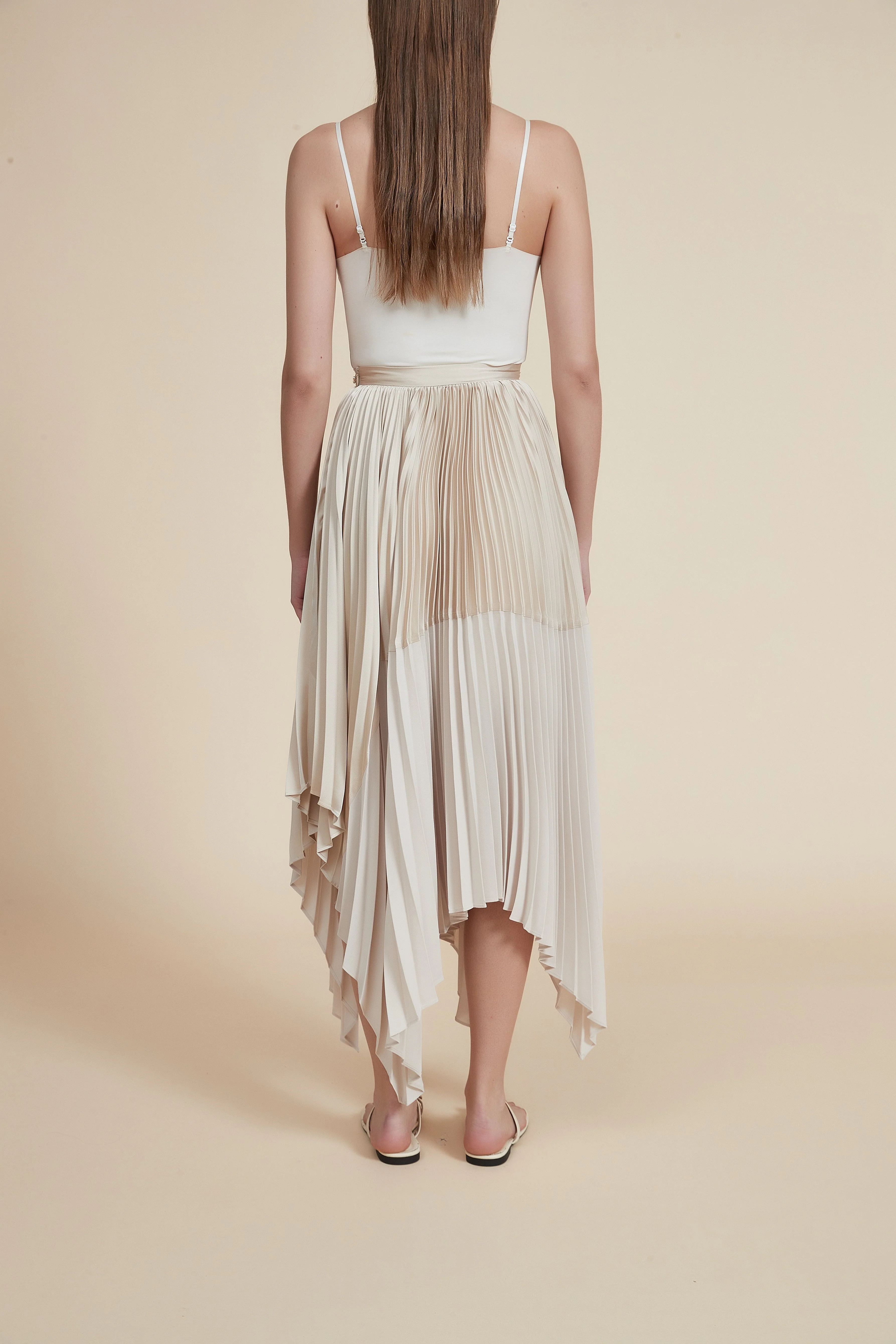 Asymmetrical High-Waisted Pleated Midi Skirt - Image 5