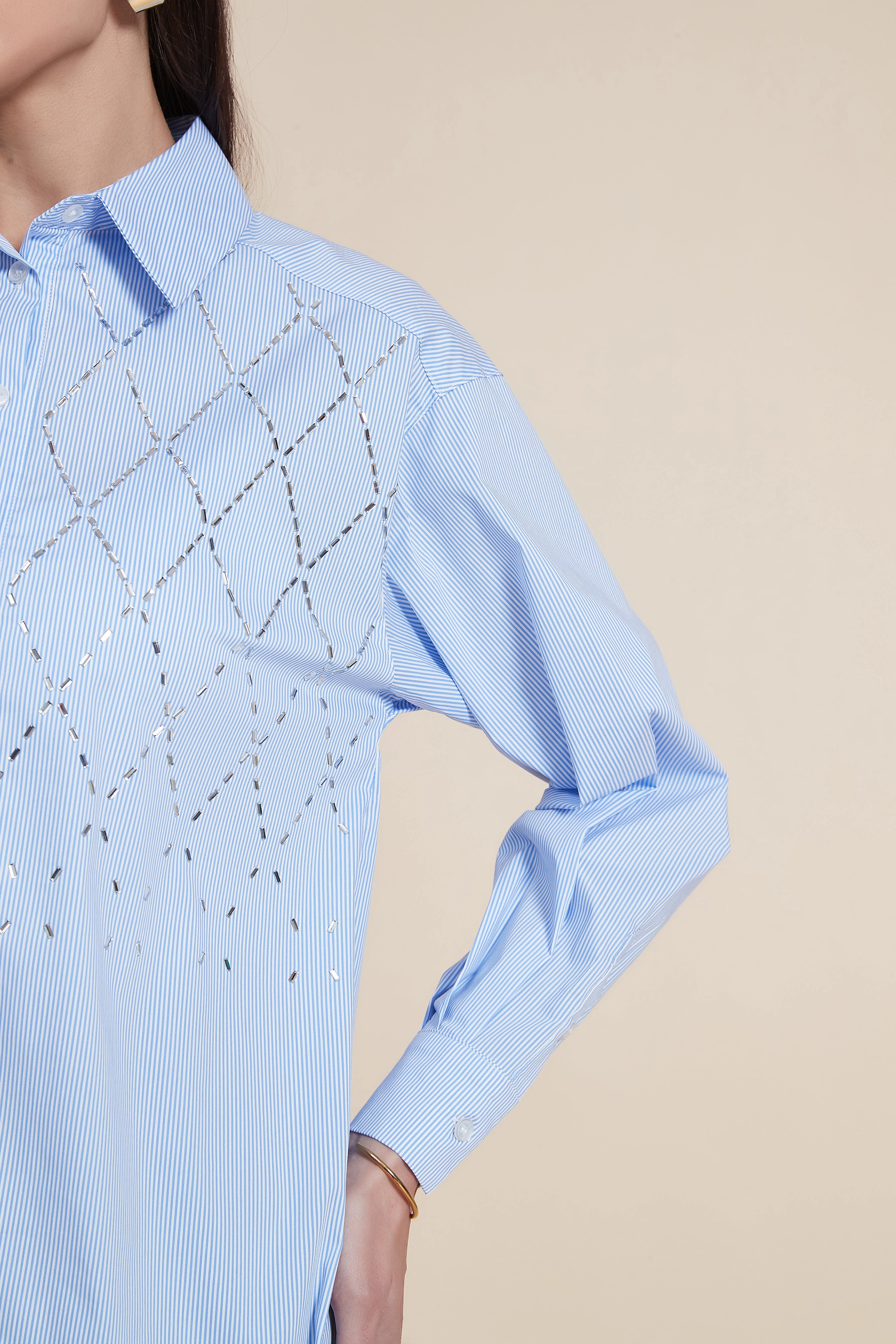Striped shirt with rhinestone details long sleeve - Image 3
