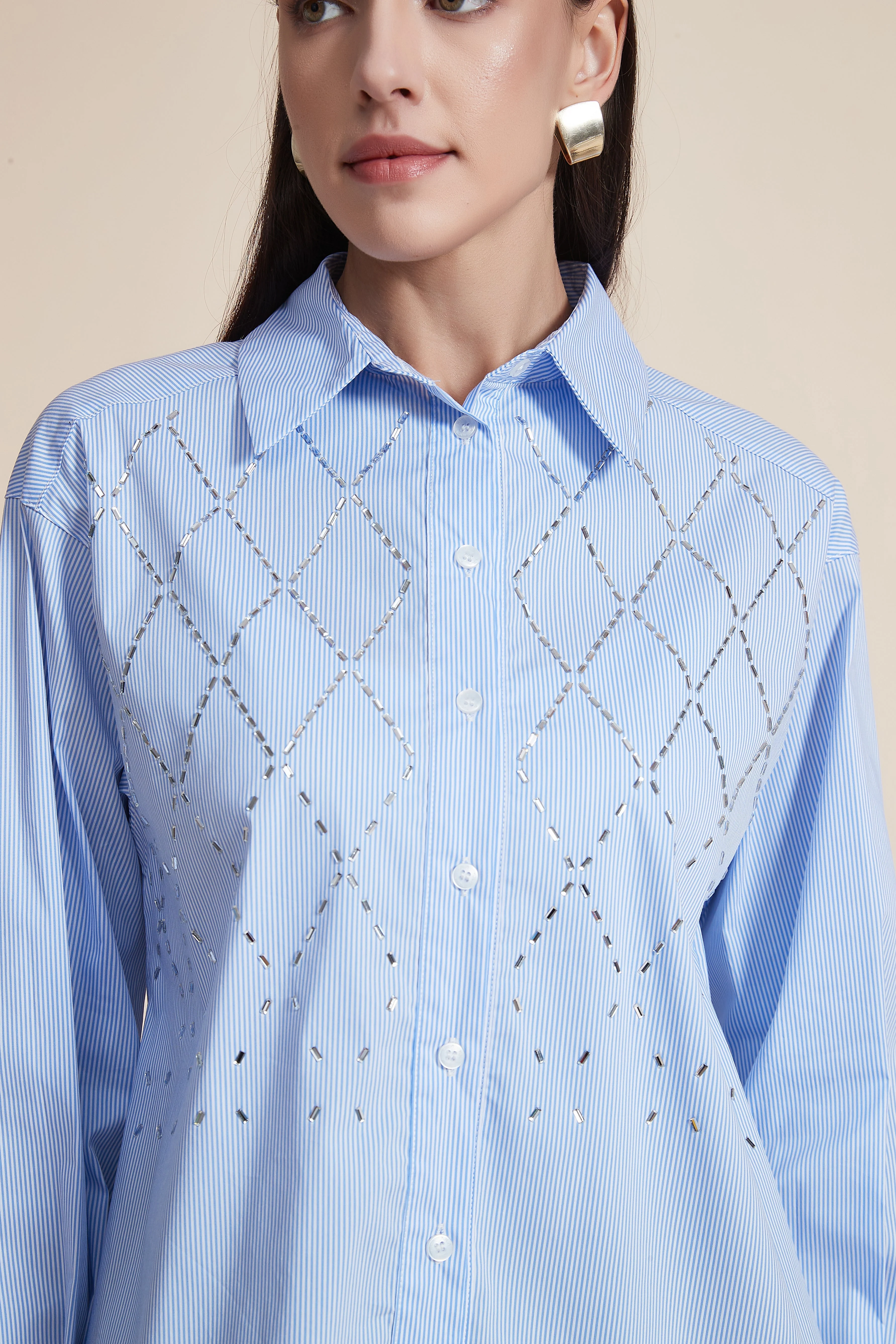 Striped shirt with rhinestone details long sleeve - Image 4