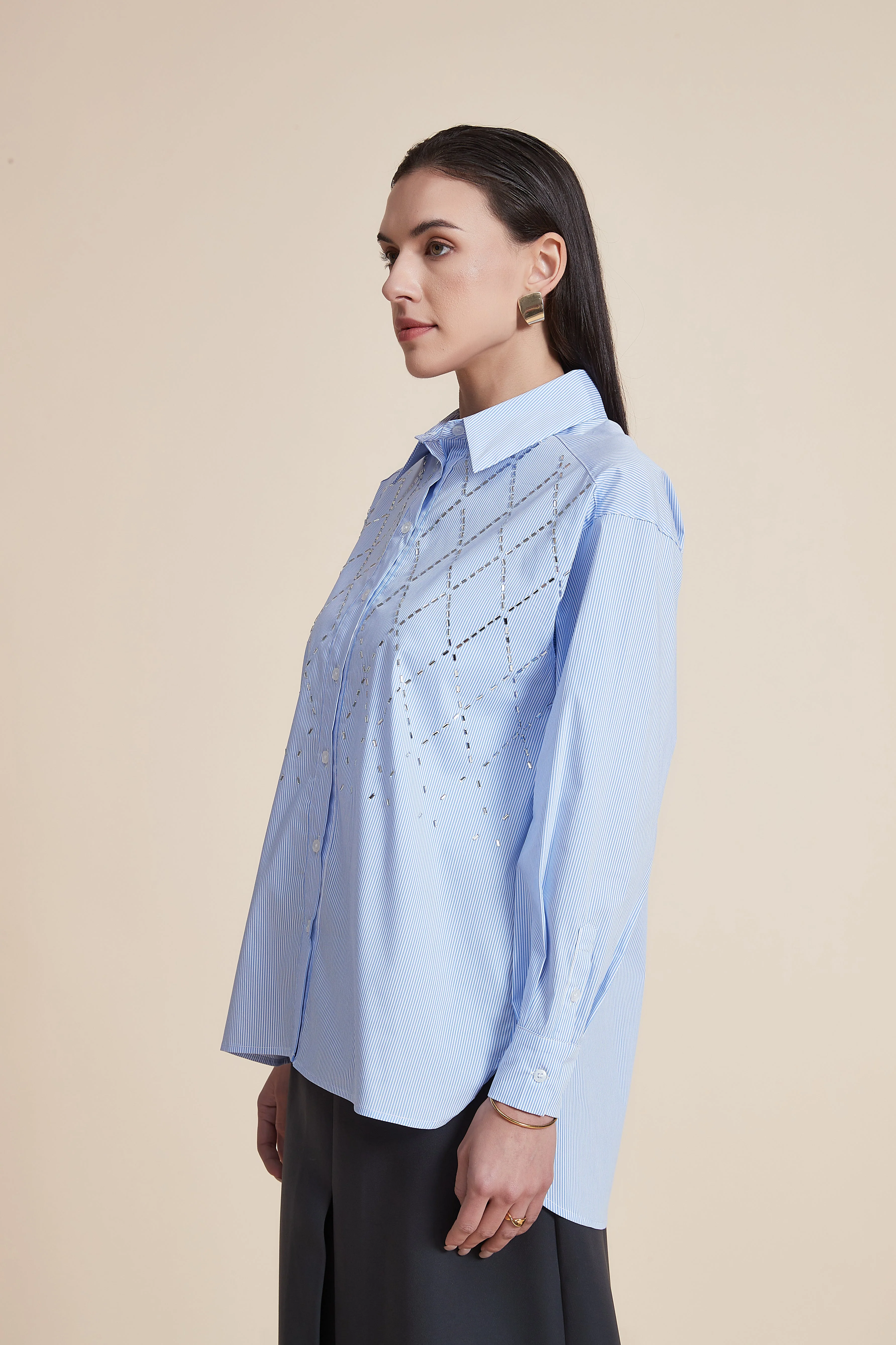 Striped shirt with rhinestone details long sleeve - Image 5