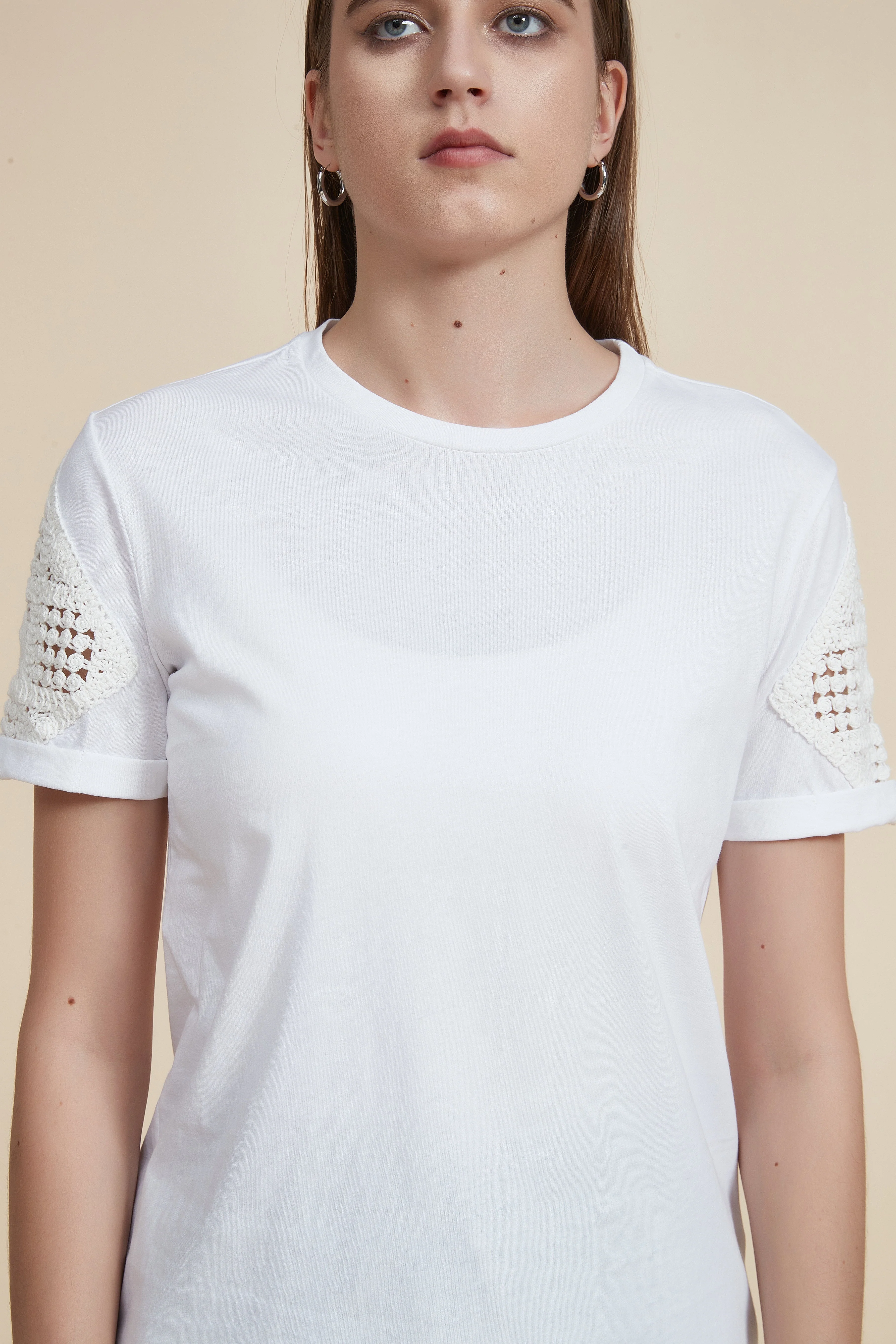 Plain Blouse with Embroidered Sleeve - Image 5
