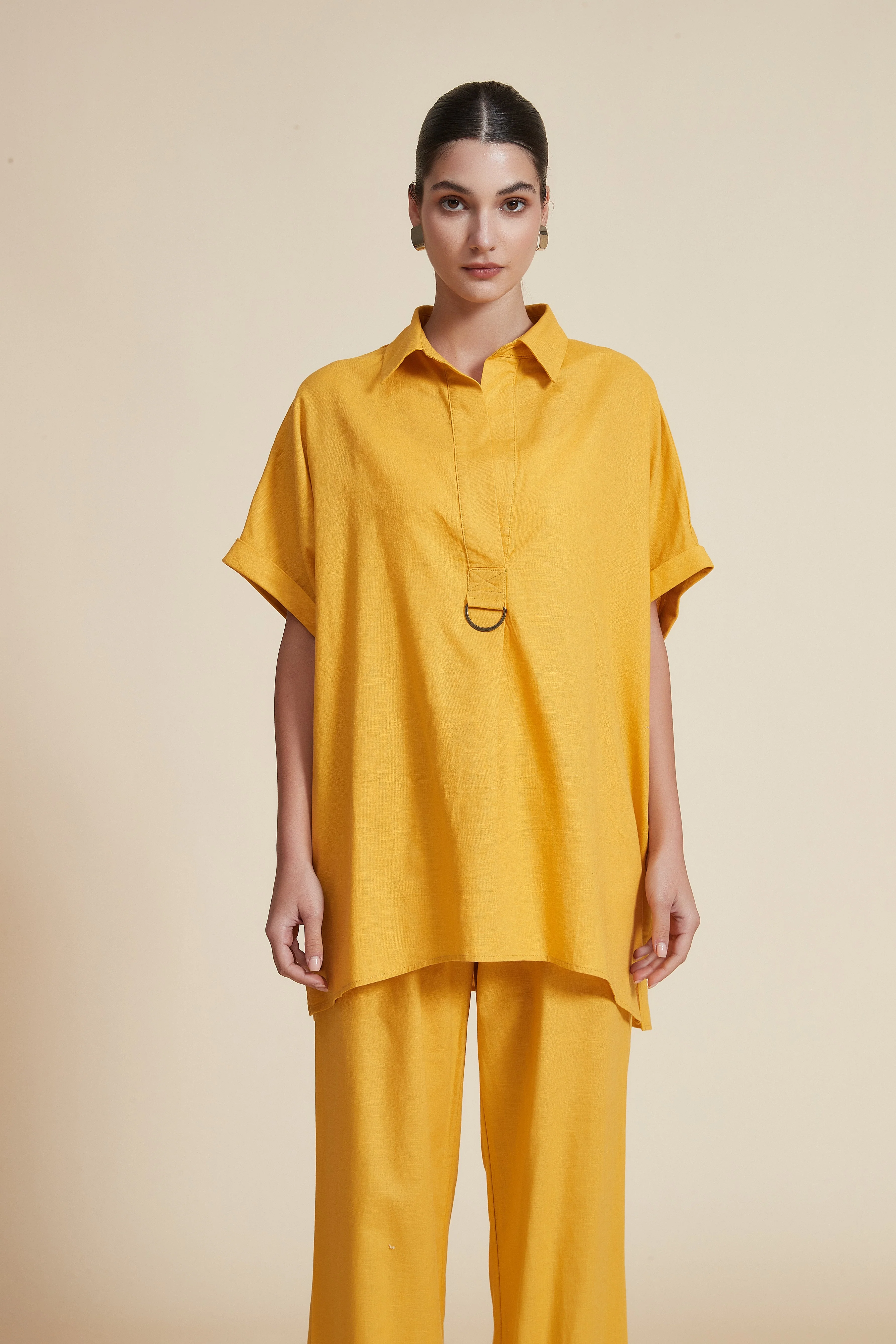 Plain Shirt Collar Half Sleeve Blouse - Image 2