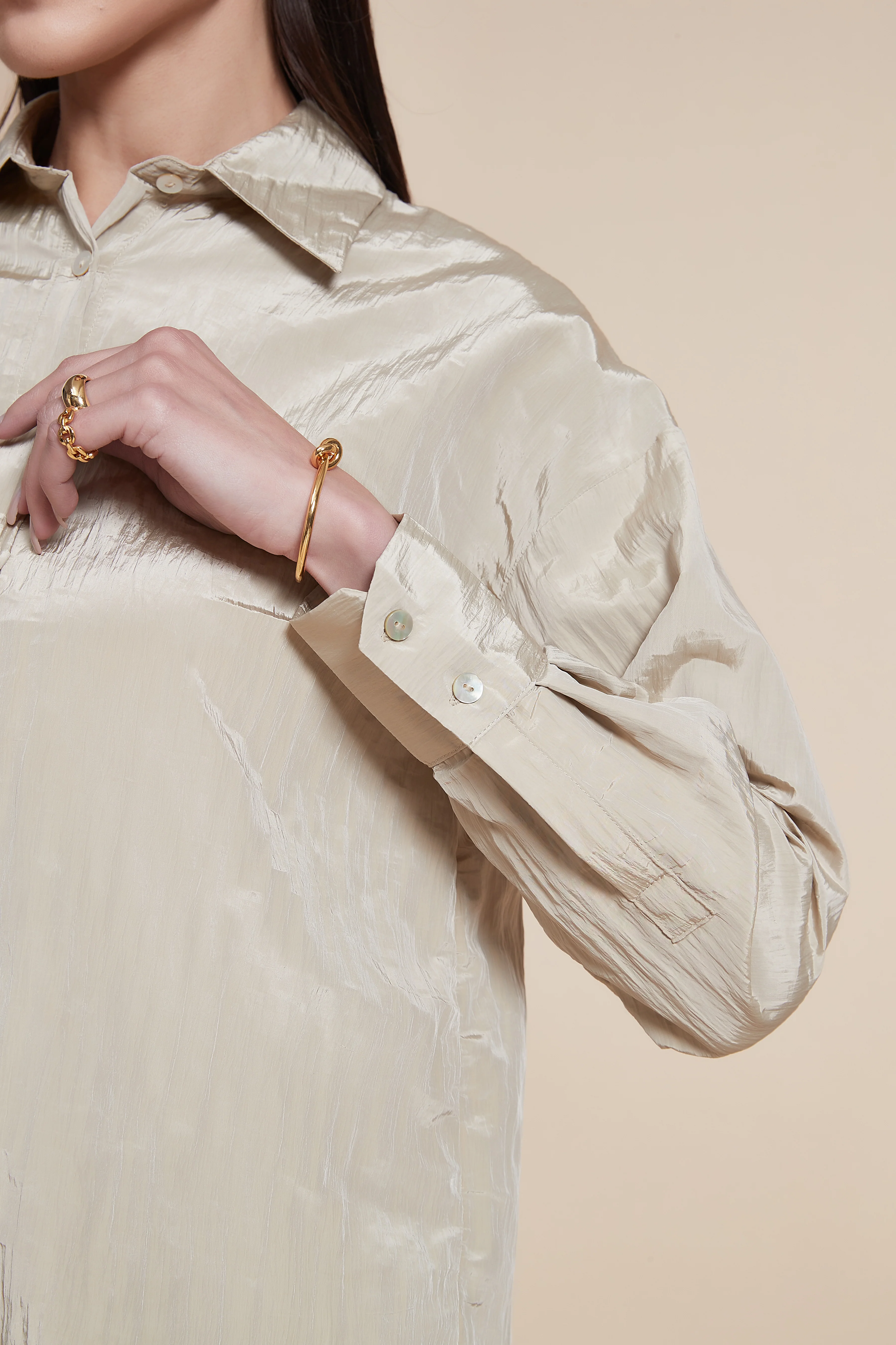 Plain Long-Sleeve Blouse with Buttons - Image 5