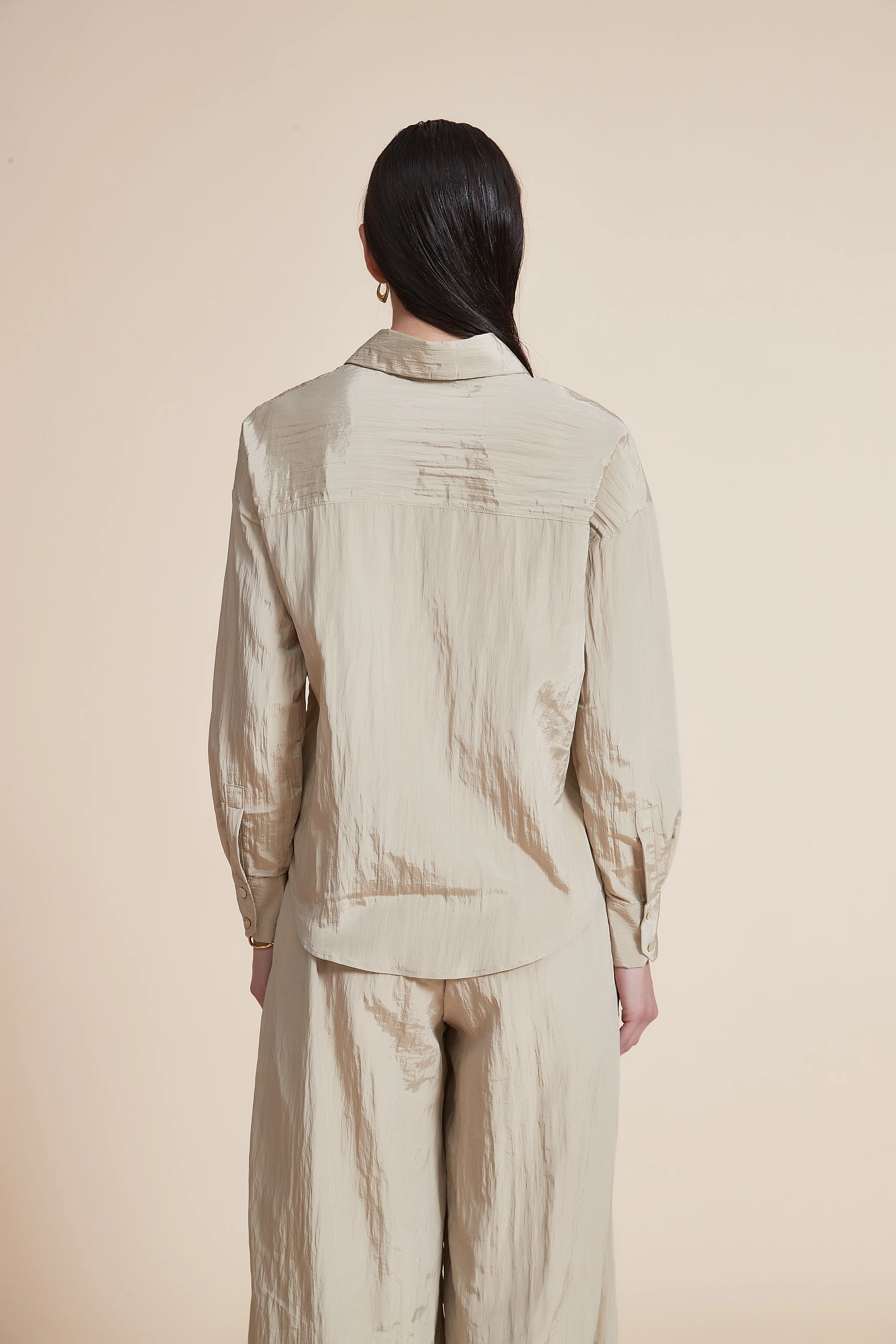 Plain Long-Sleeve Blouse with Buttons - Image 6
