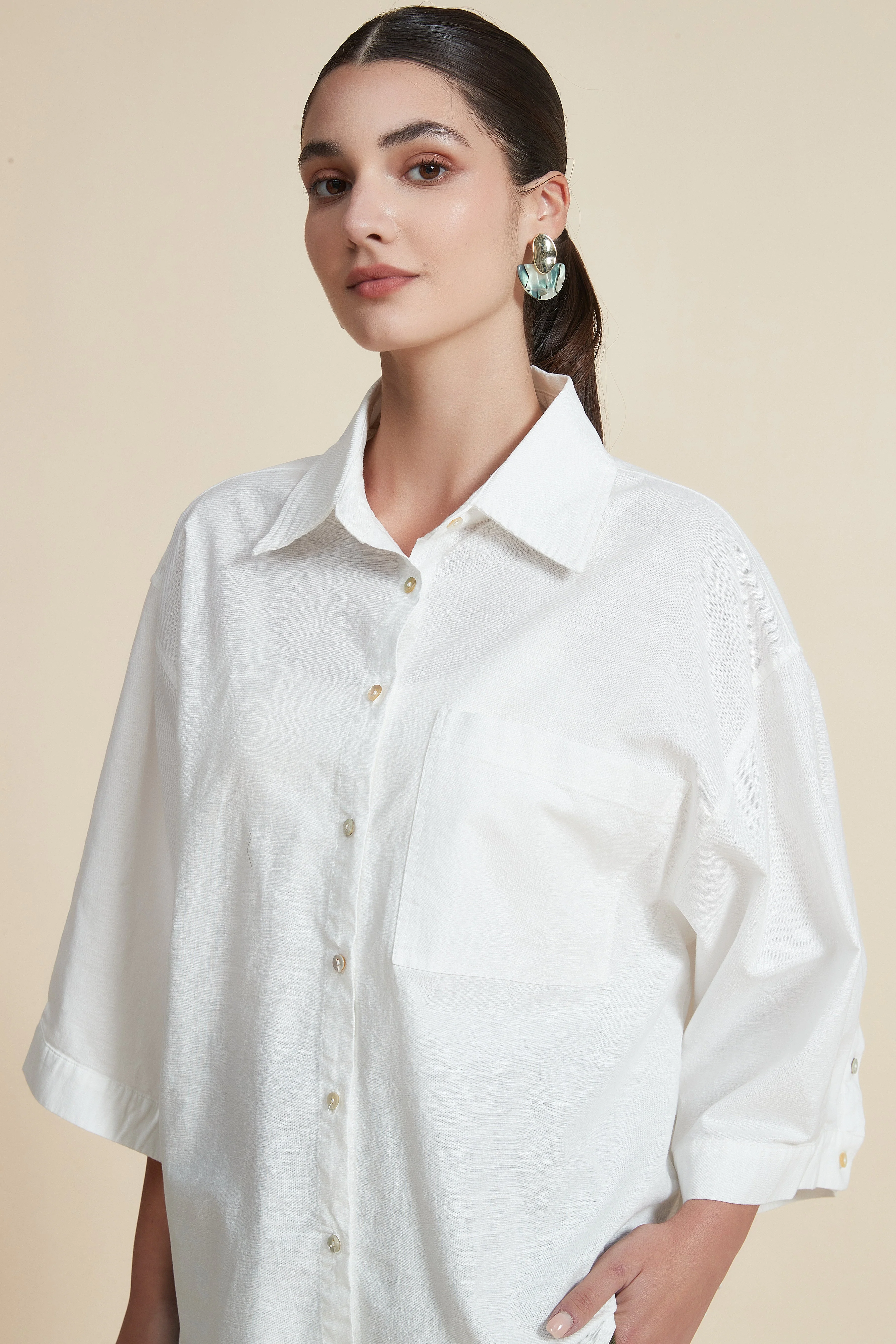 Plain wide-leg 3/4-sleeve blouse - Image 2