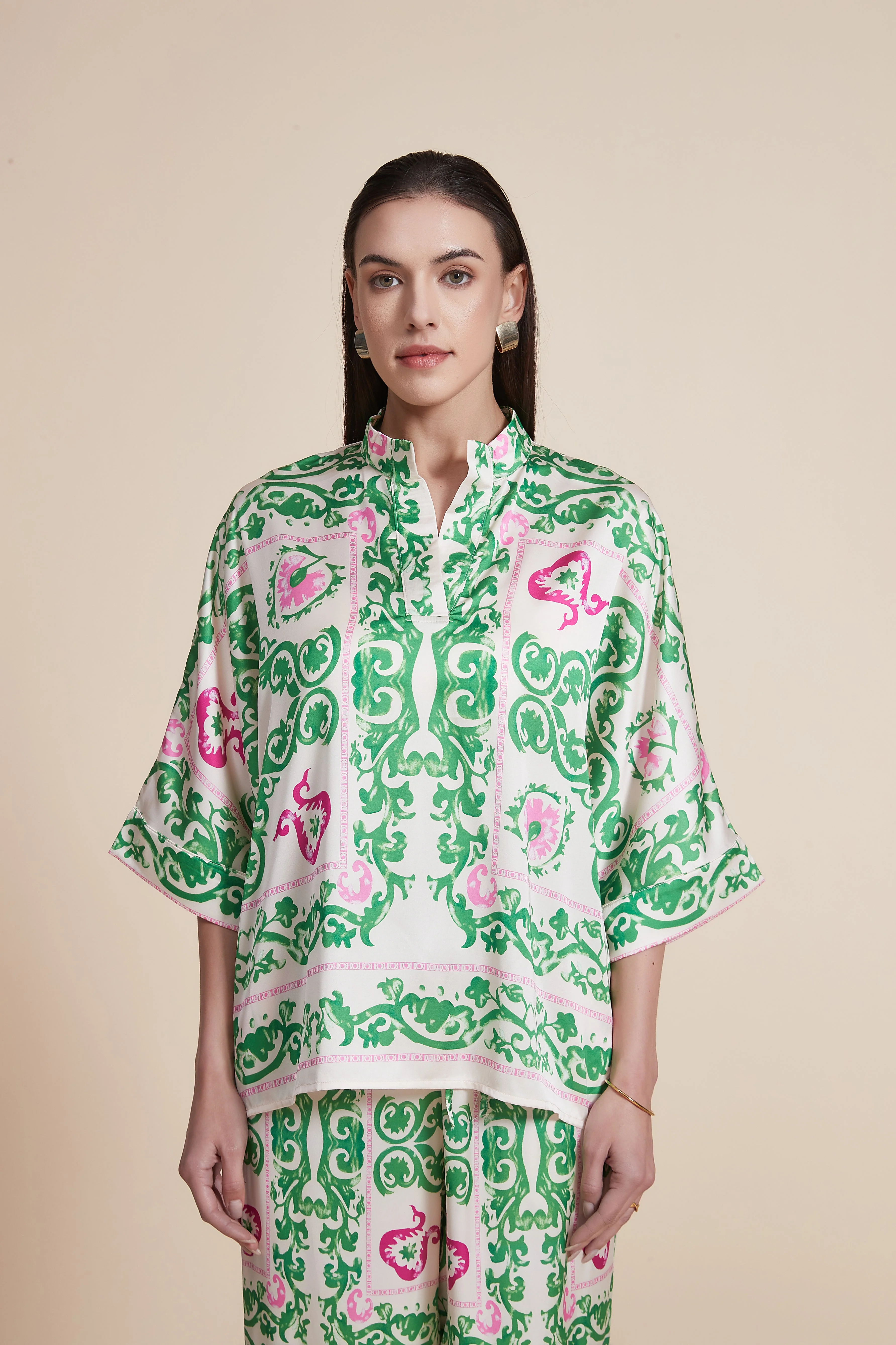 Long Short Sleeve Blouse with Shirt Collar - Image 2