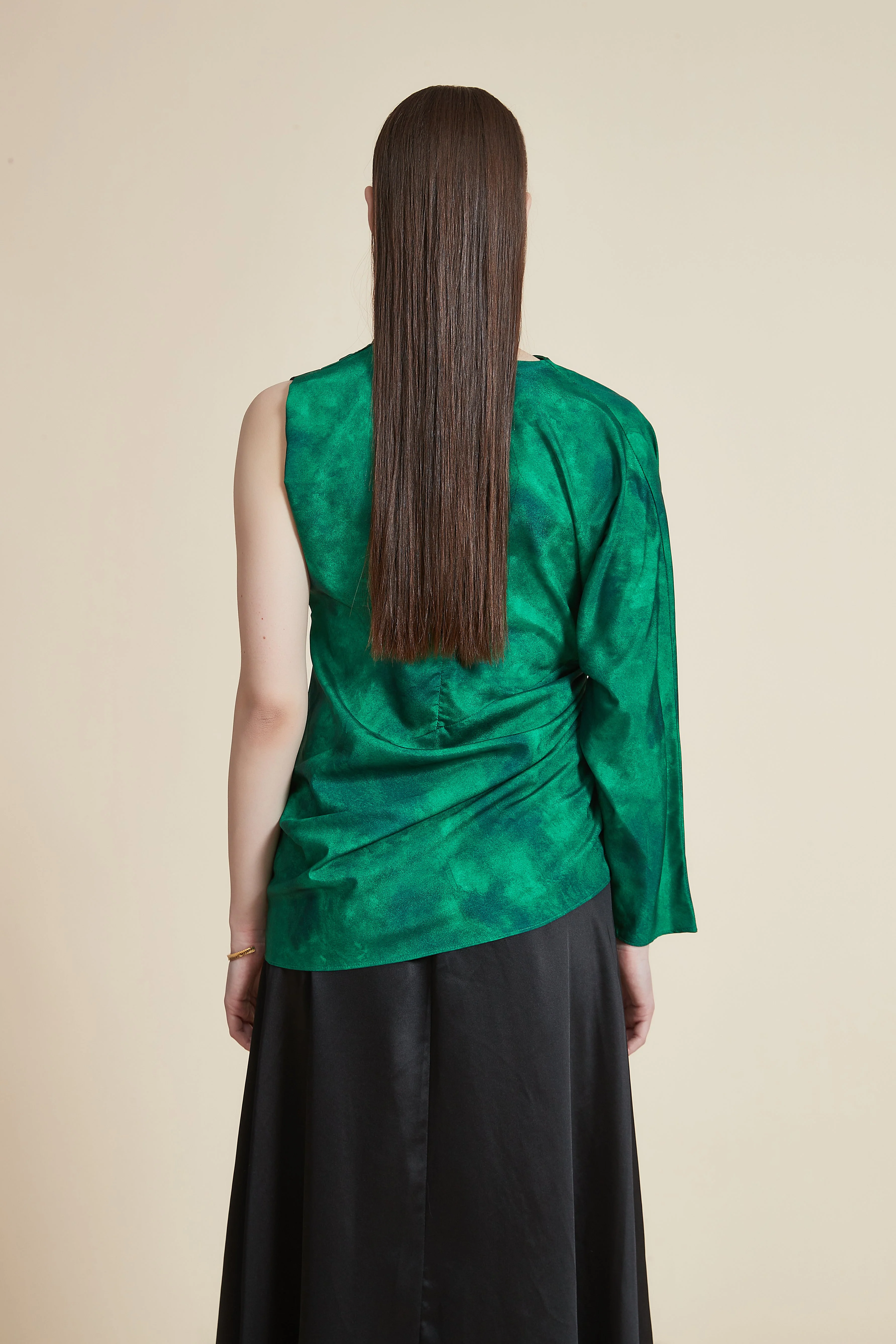 Women's Long Sleeve One-Shoulder Blouse with High Neck - Image 3