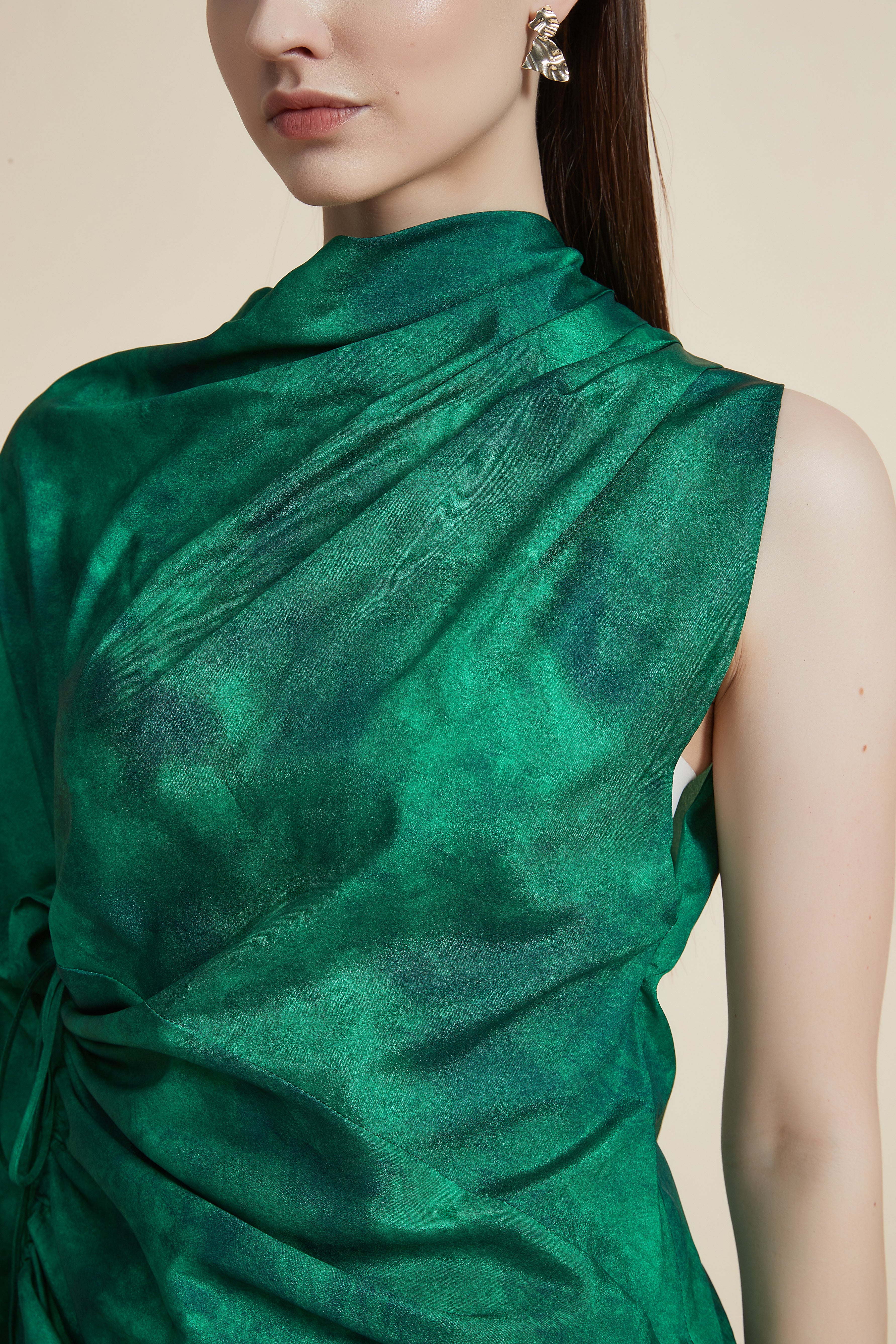 Women's Long Sleeve One-Shoulder Blouse with High Neck - Image 5