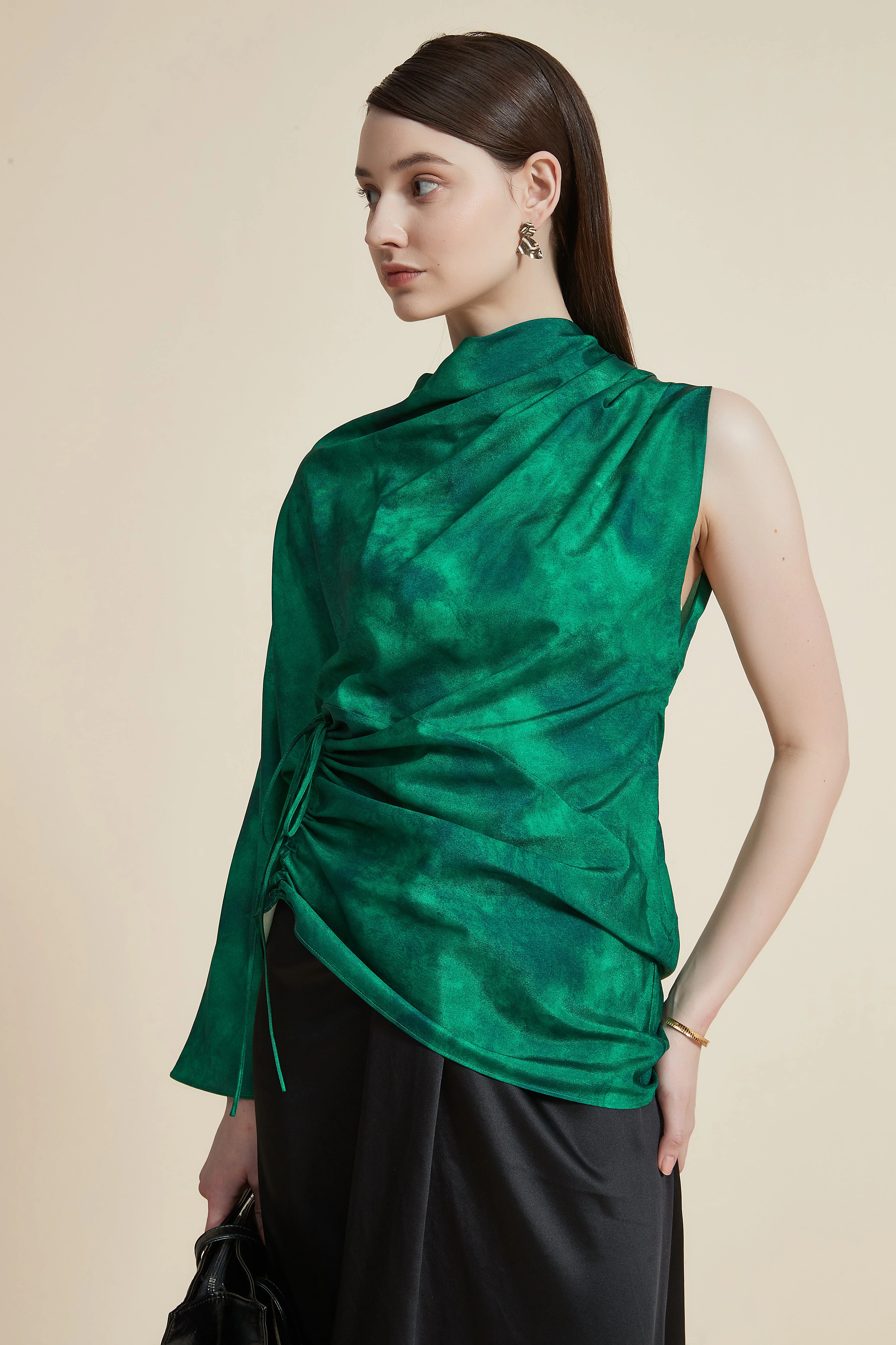 Women's Long Sleeve One-Shoulder Blouse with High Neck - Image 6