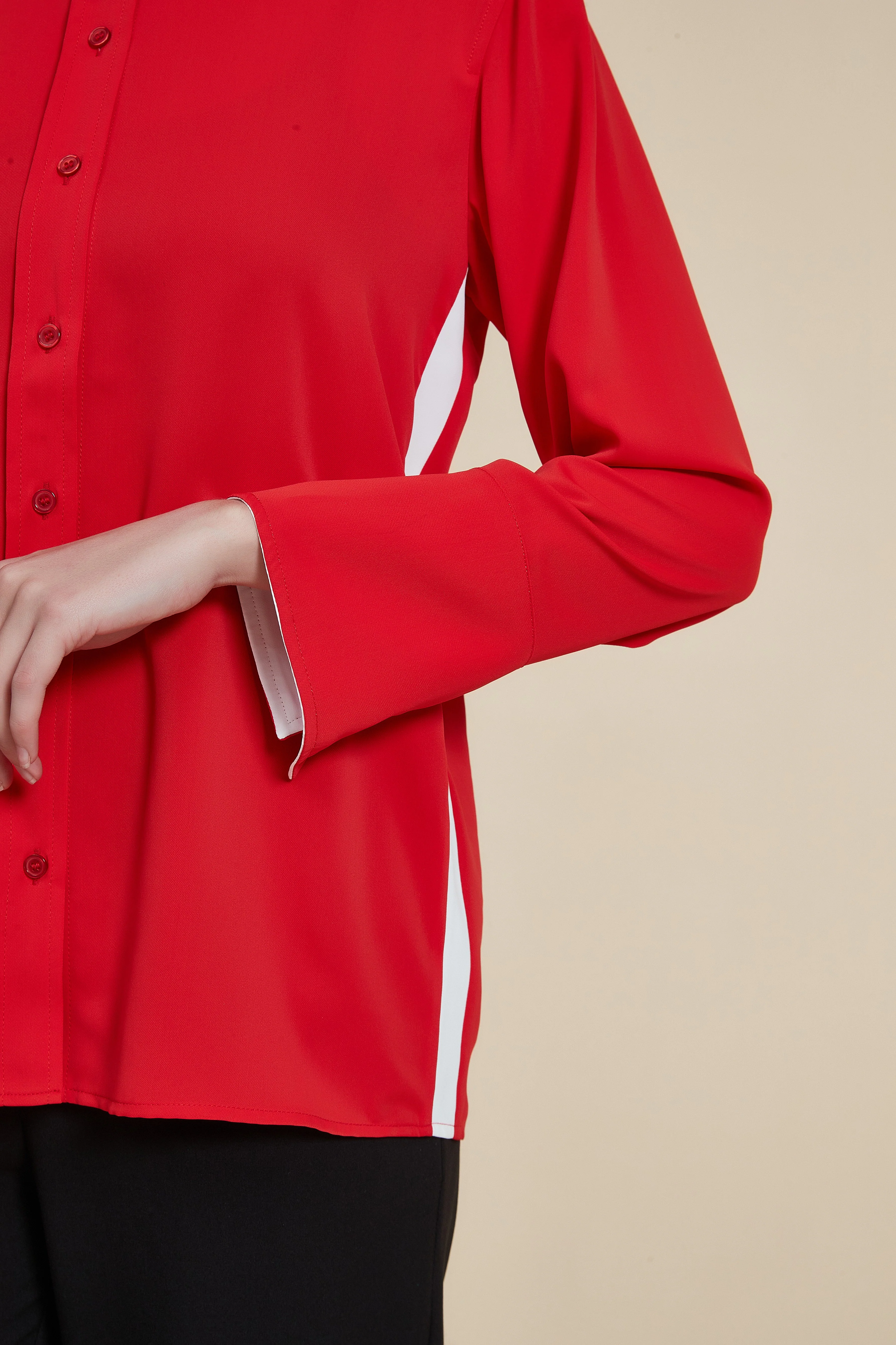 Solid Long Sleeve Blouse with Shirt Collar - Image 3