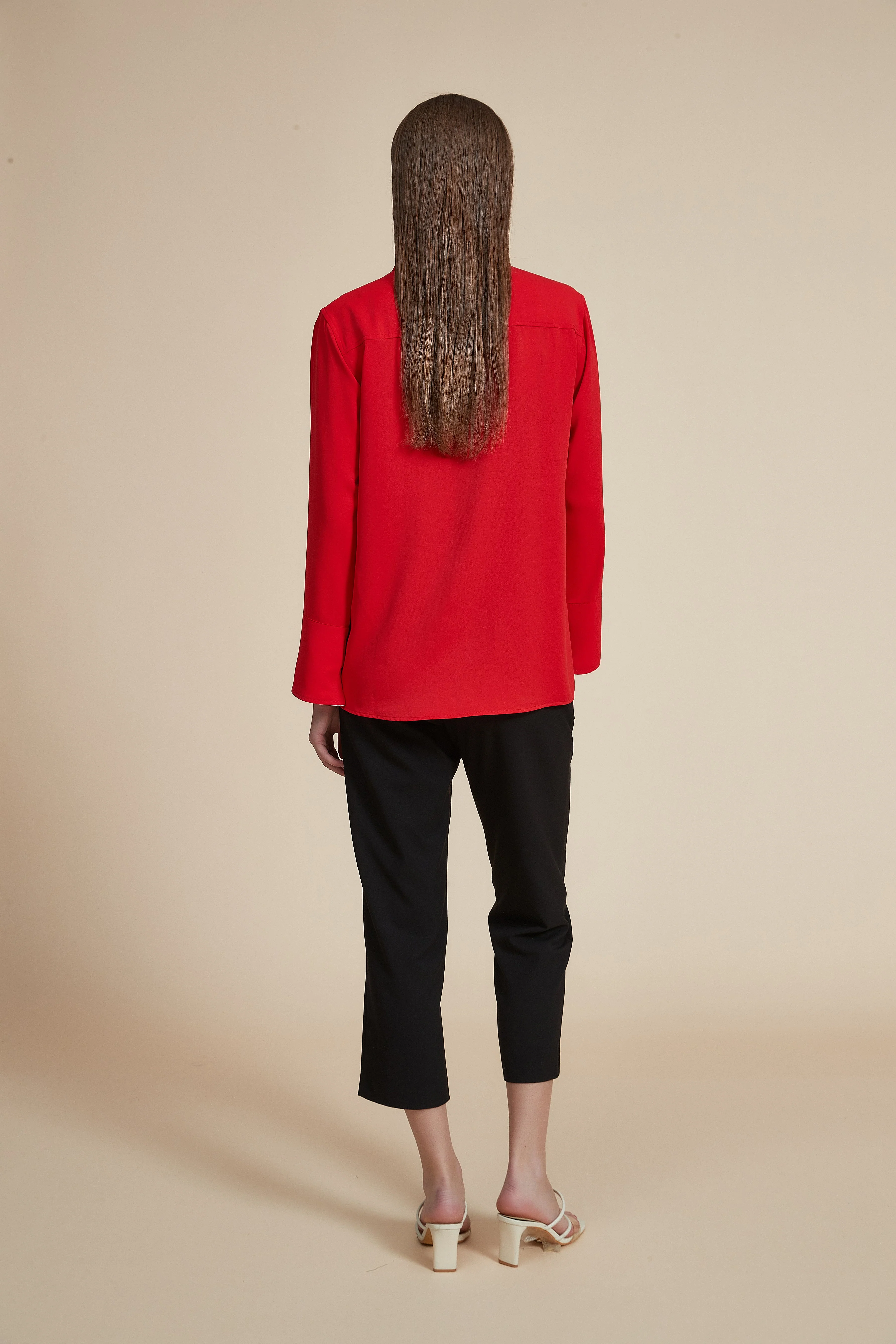 Solid Long Sleeve Blouse with Shirt Collar - Image 6