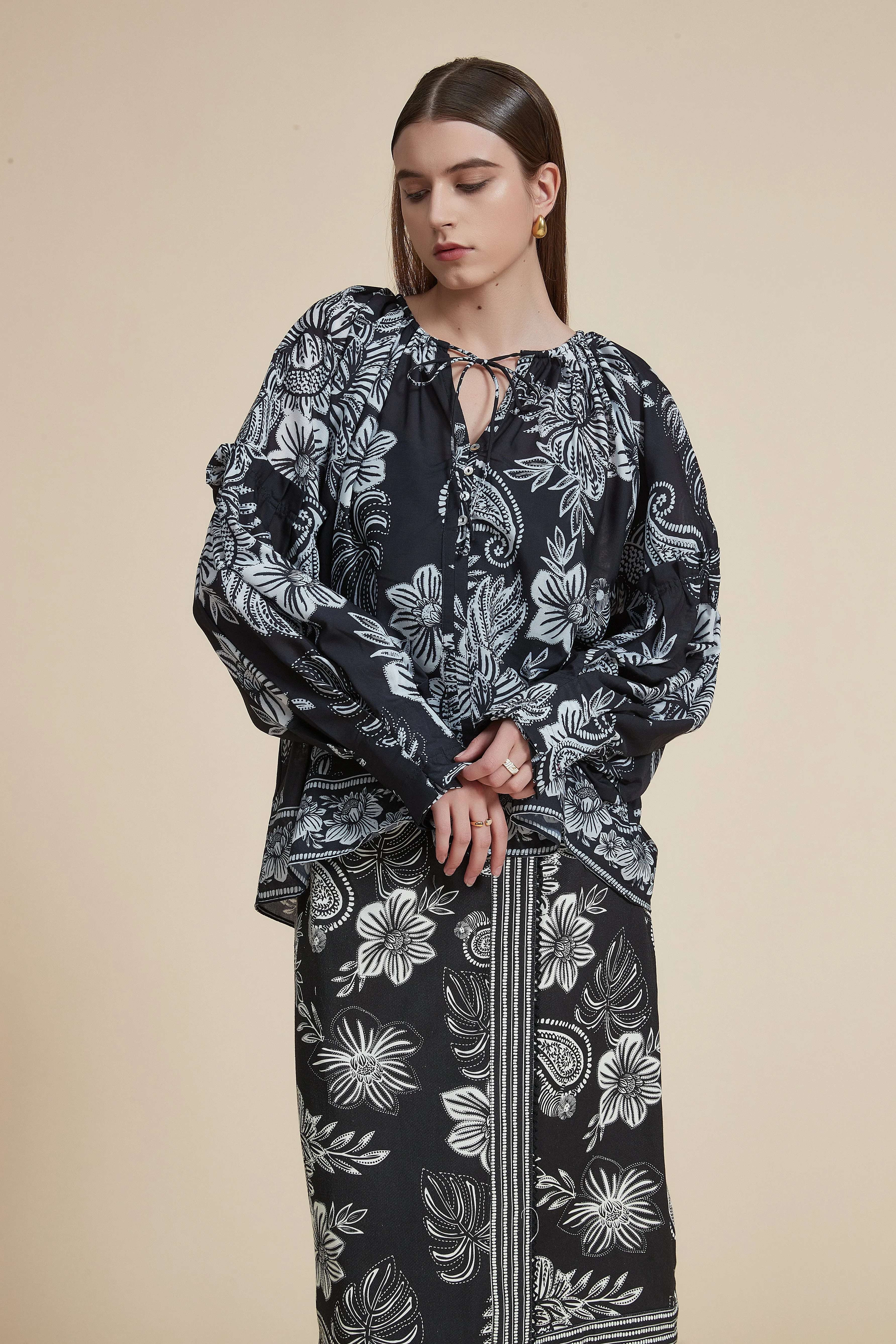 Floral Print Long Sleeve Loose Blouse