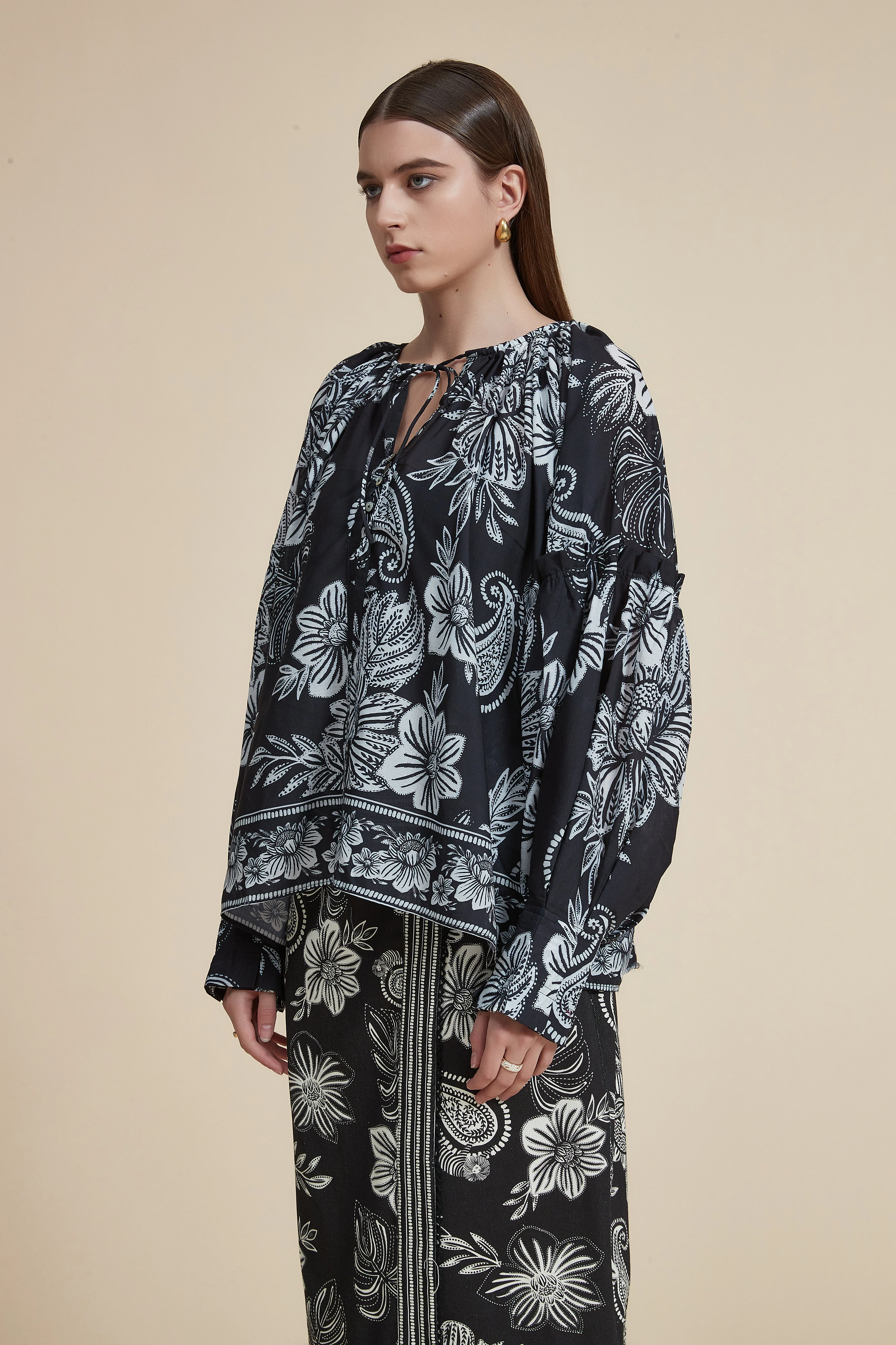 Floral Print Long Sleeve Loose Blouse - Image 5