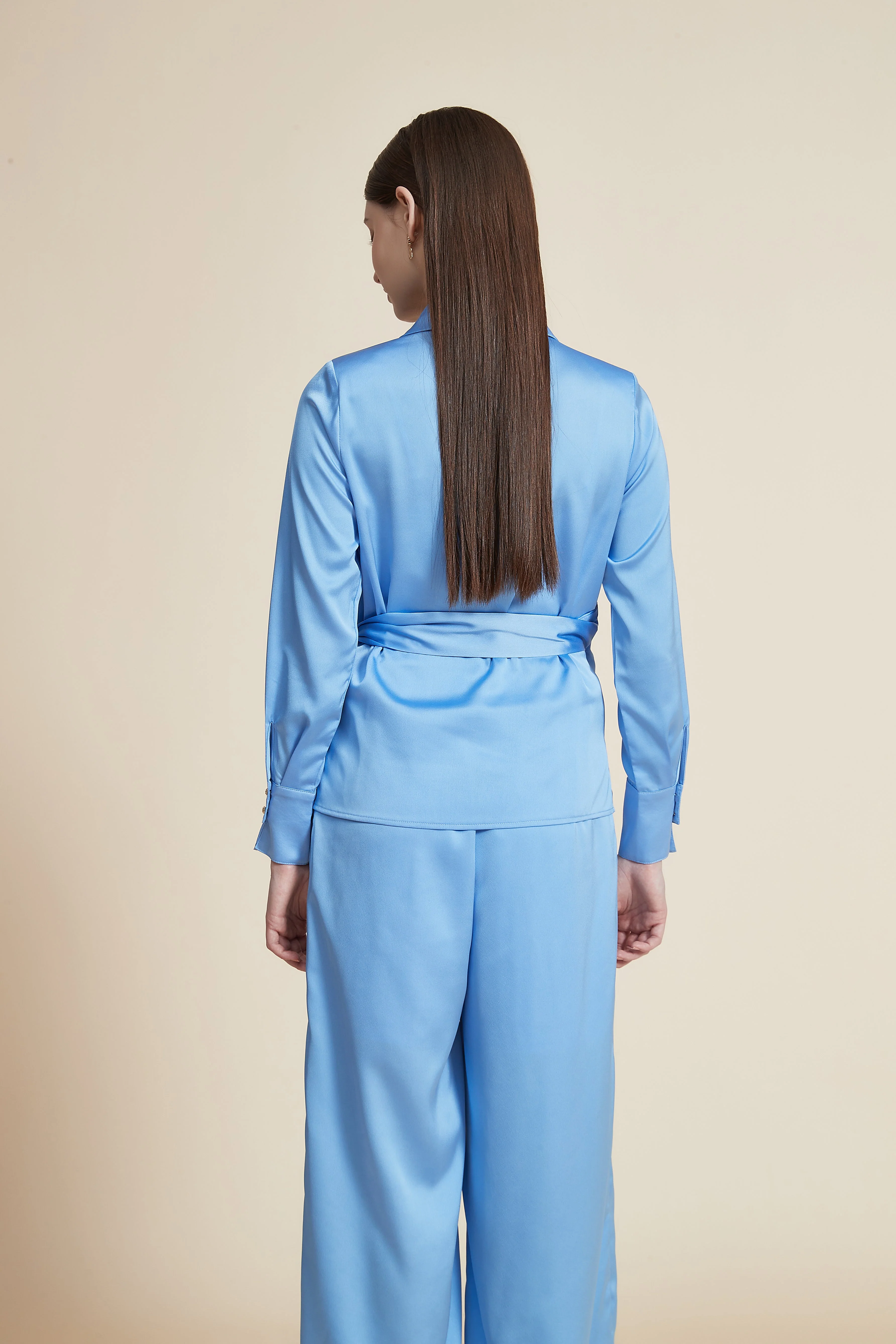Women's Long Sleeve Blouse with Waist Belt - Image 2