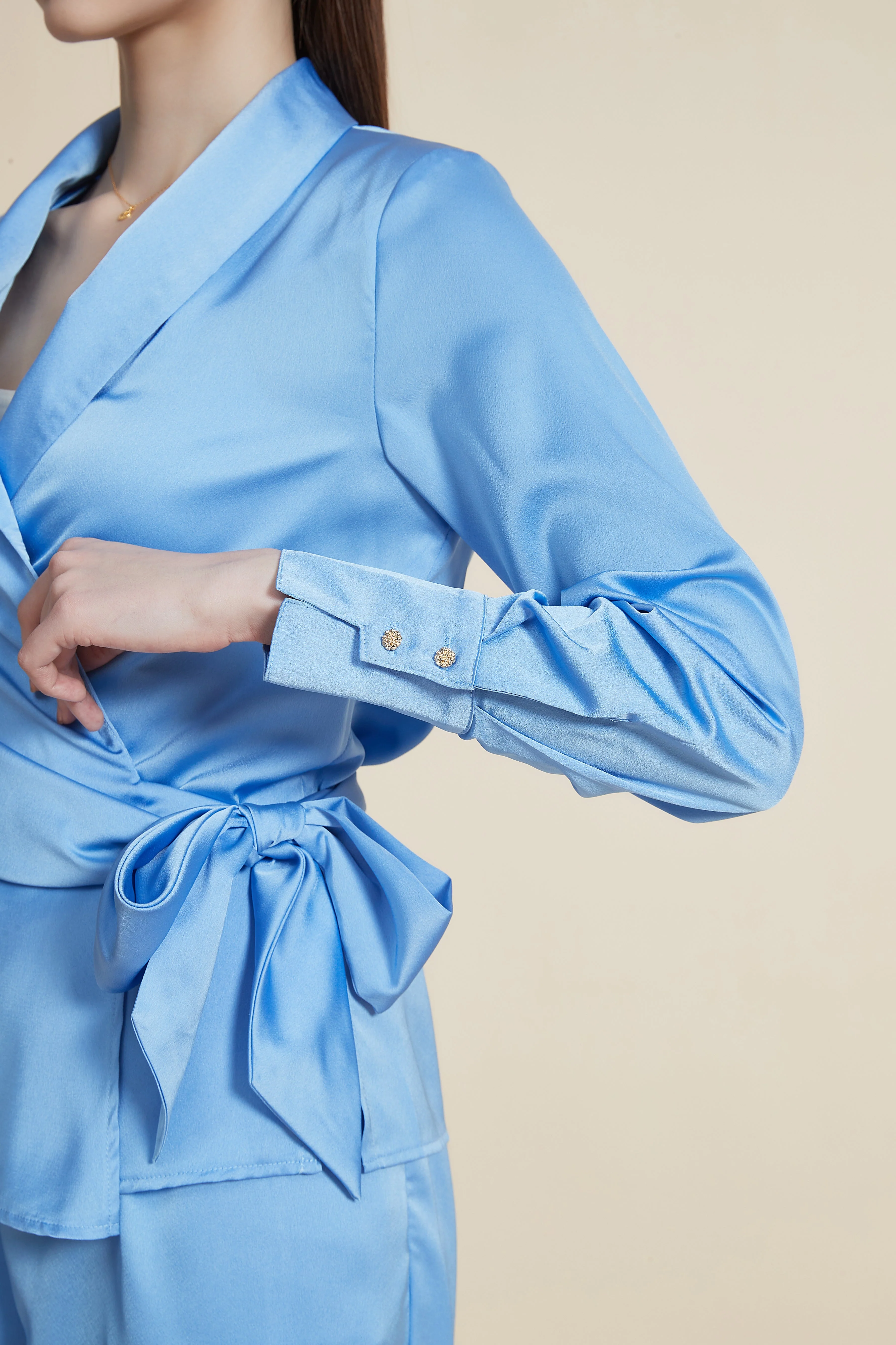 Women's Long Sleeve Blouse with Waist Belt - Image 3