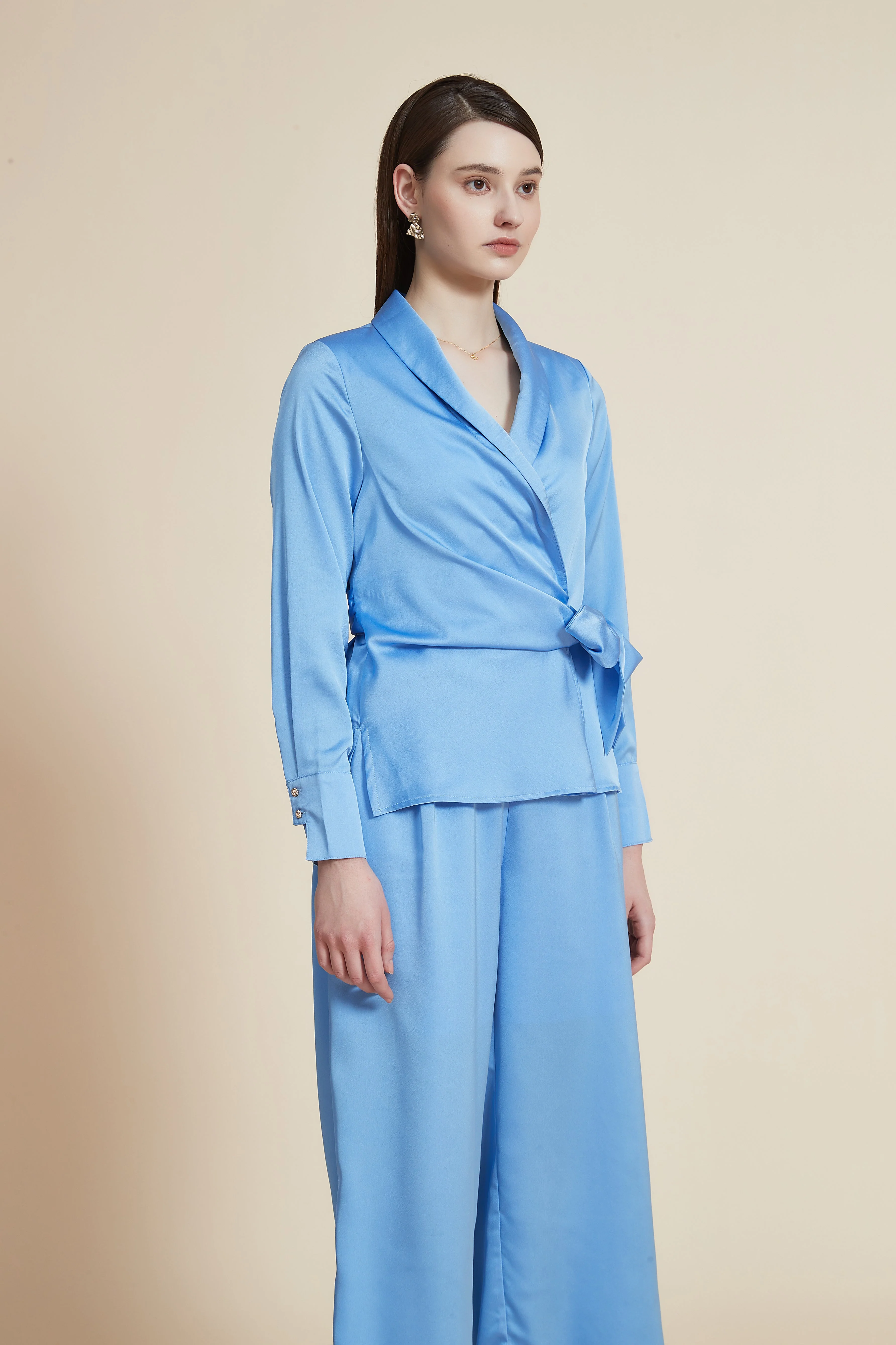 Women's Long Sleeve Blouse with Waist Belt - Image 5