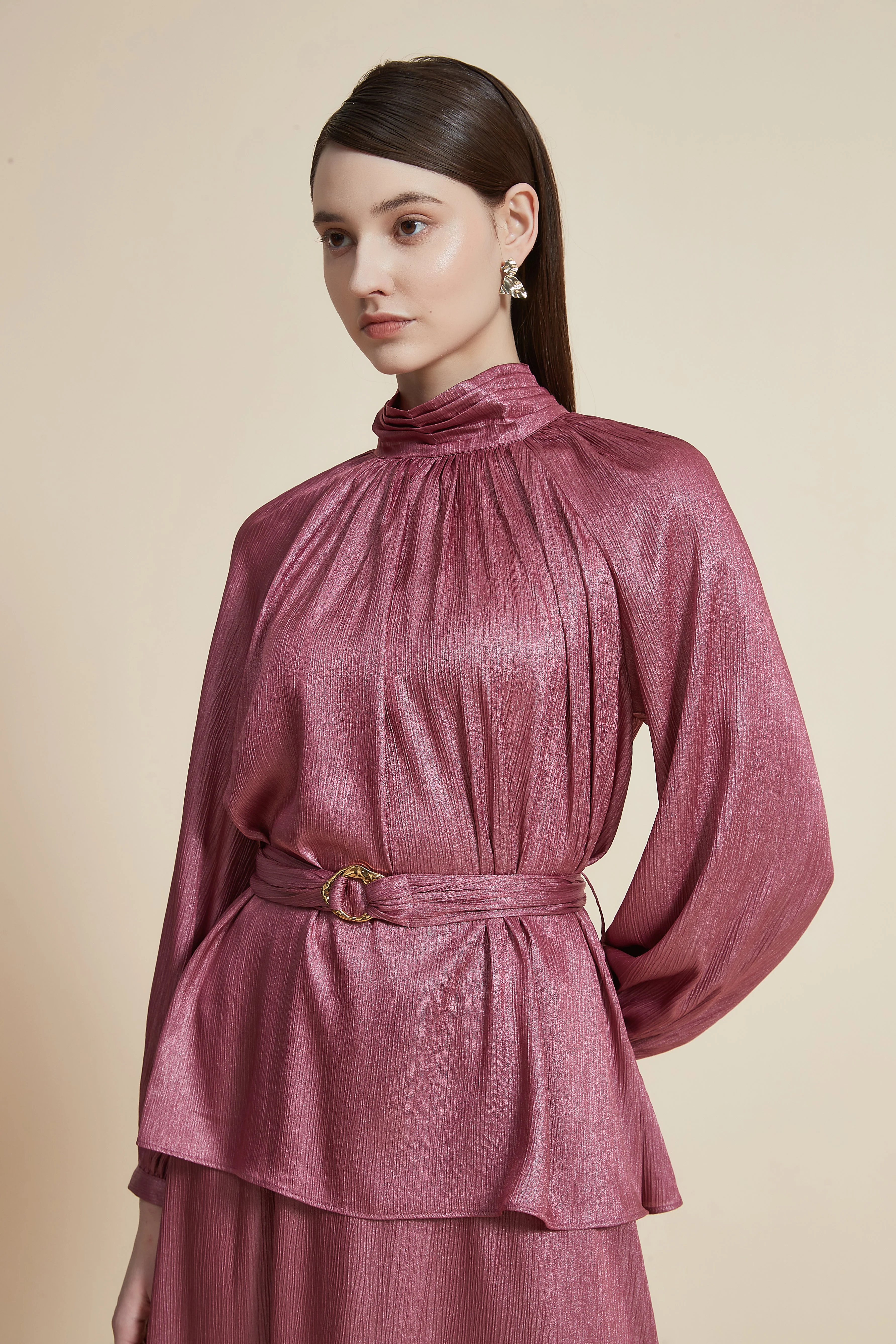 Women's Long Sleeve Loose Blouse with High Neck - Image 5
