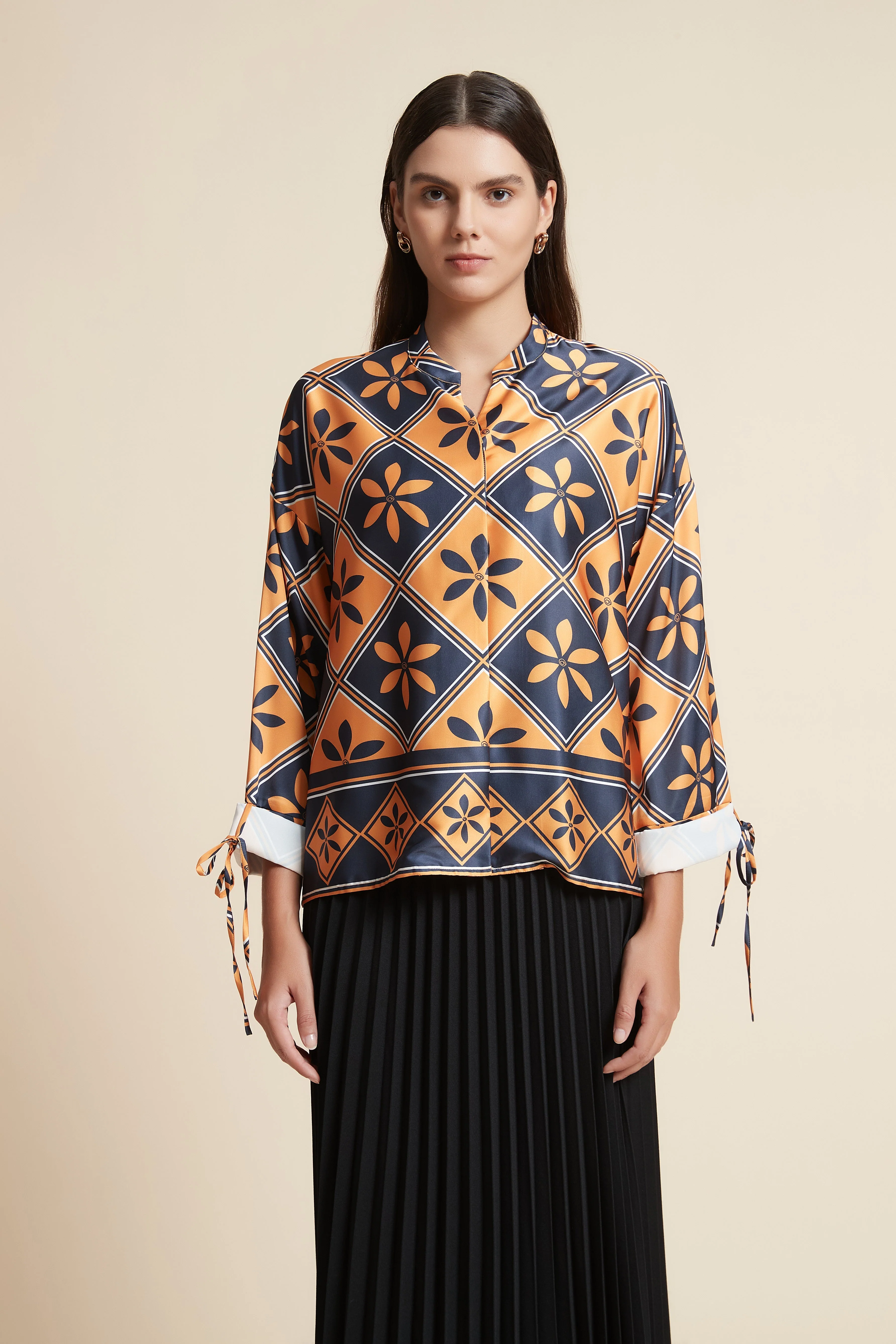 Floral Long Sleeve Oversized Top with Round Neck - Image 2