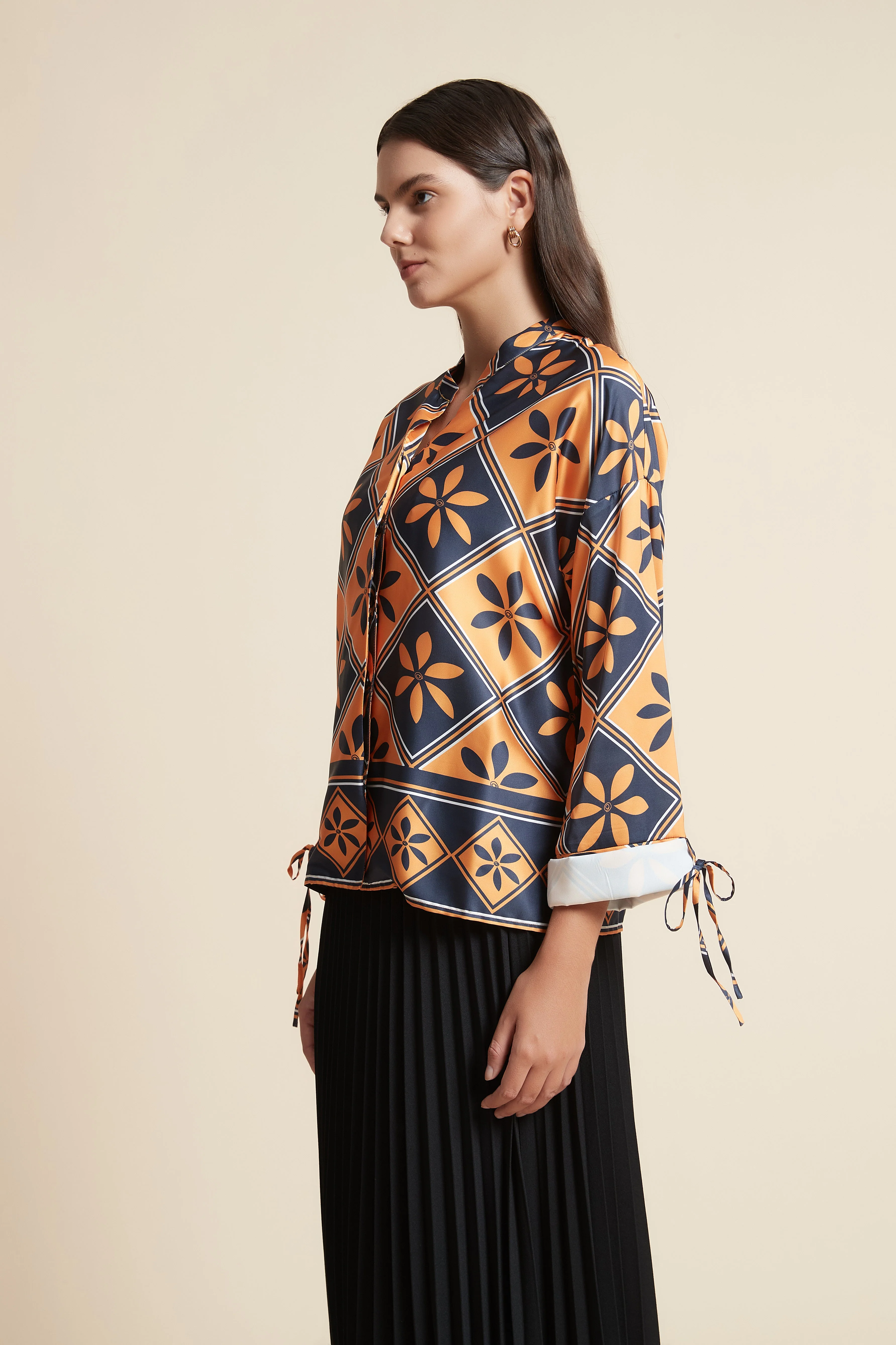 Floral Long Sleeve Oversized Top with Round Neck - Image 3