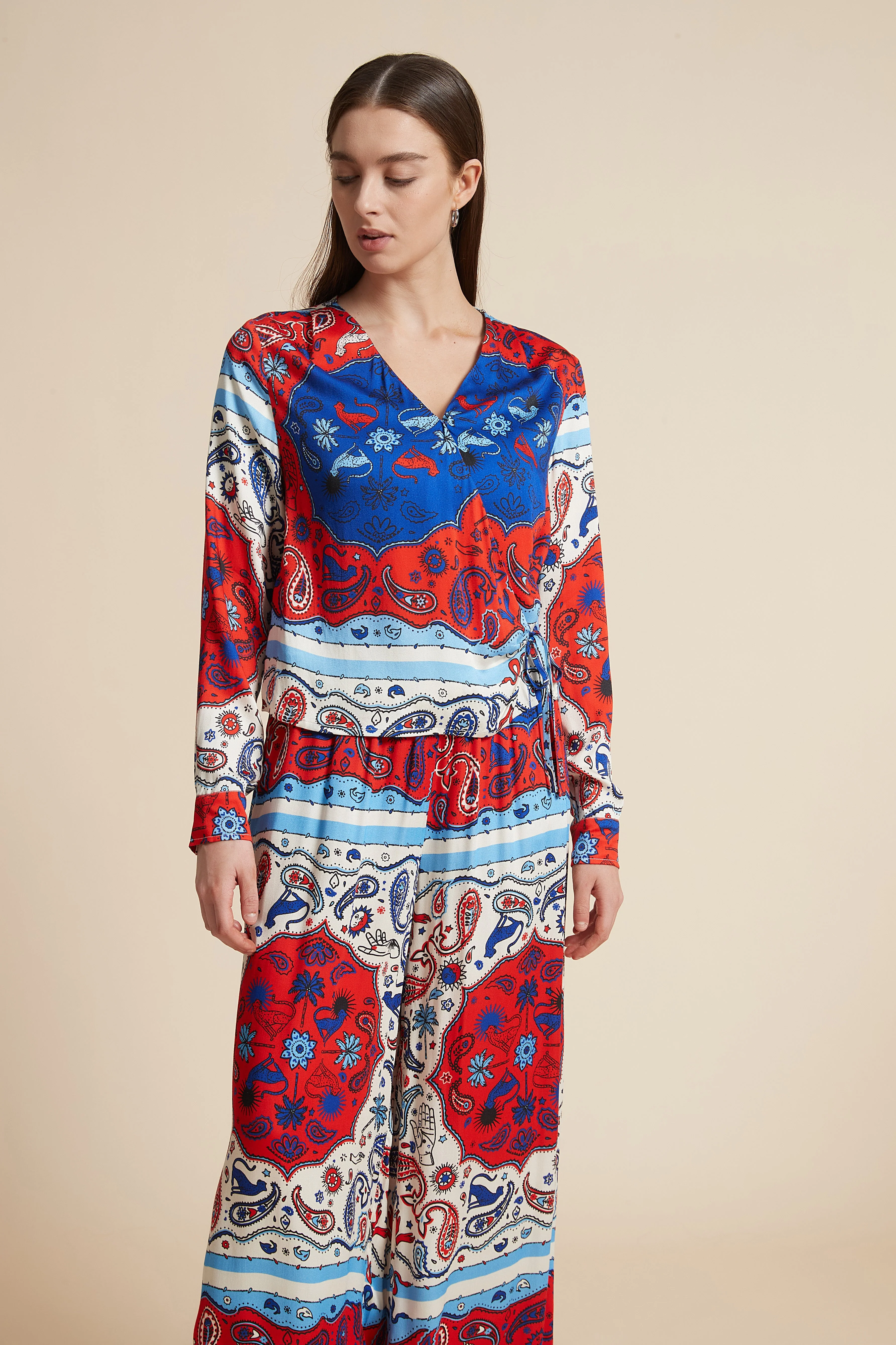 Long Sleeve V-Neck Printed Blouse