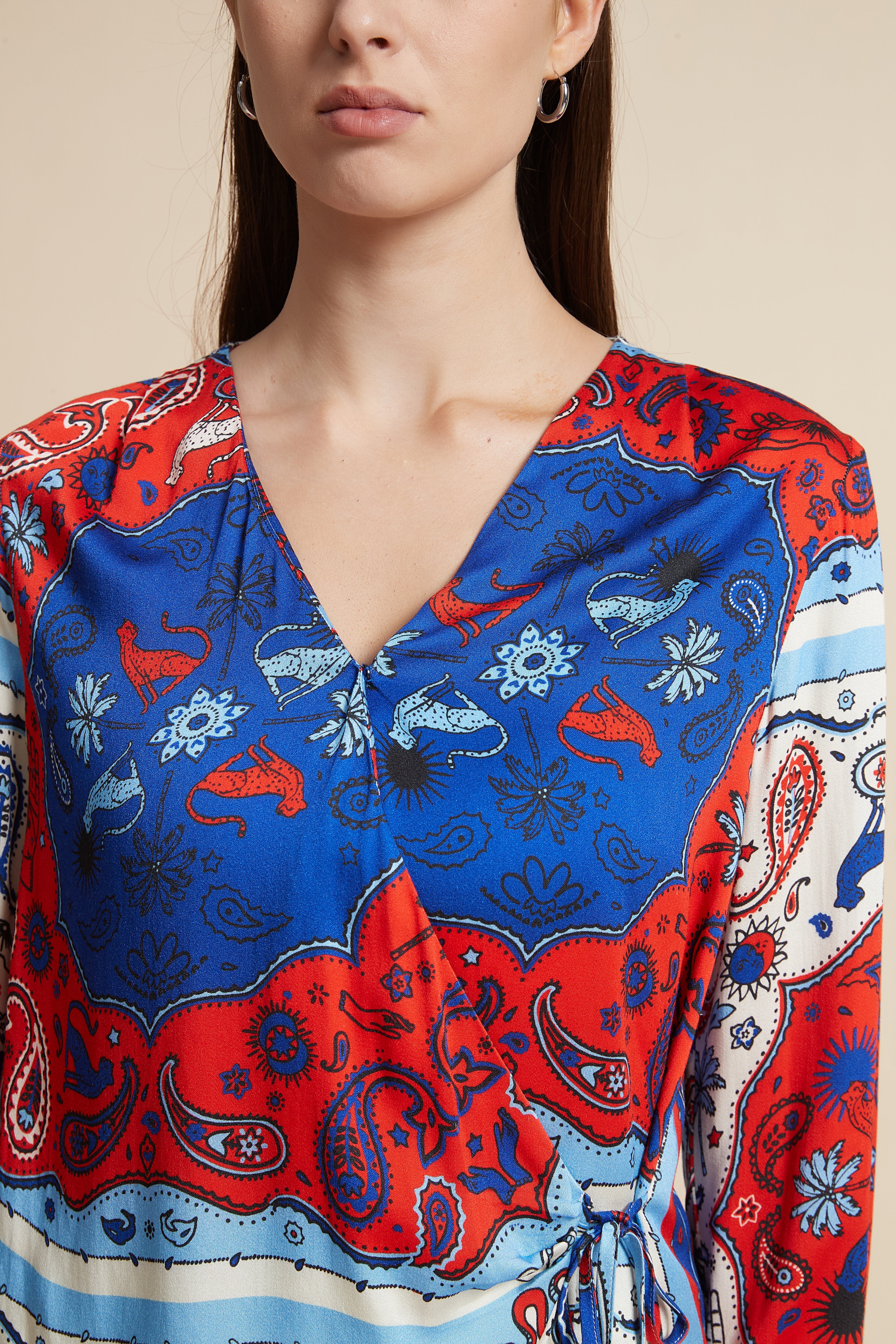 Long Sleeve V-Neck Printed Blouse - Image 2