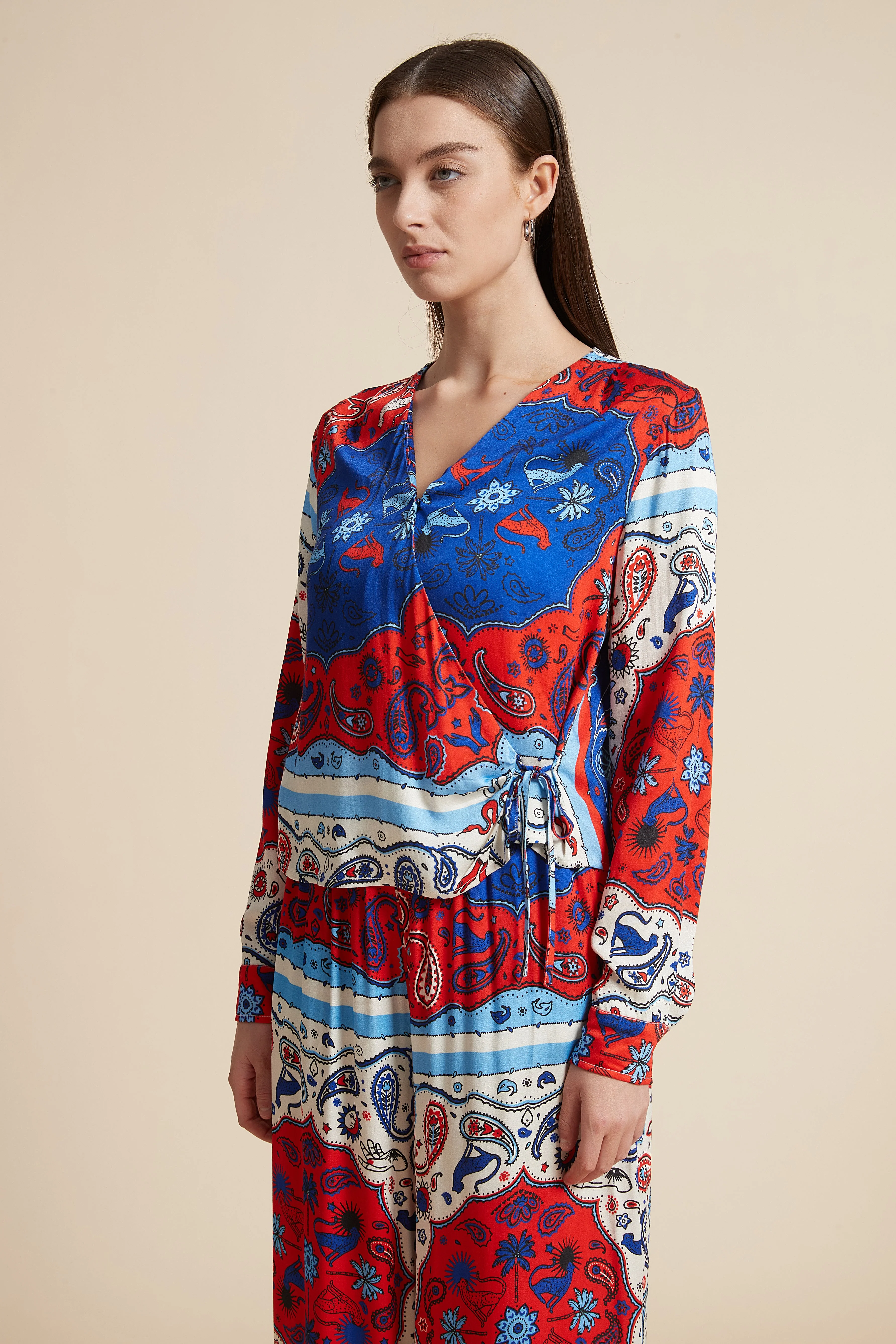 Long Sleeve V-Neck Printed Blouse - Image 4