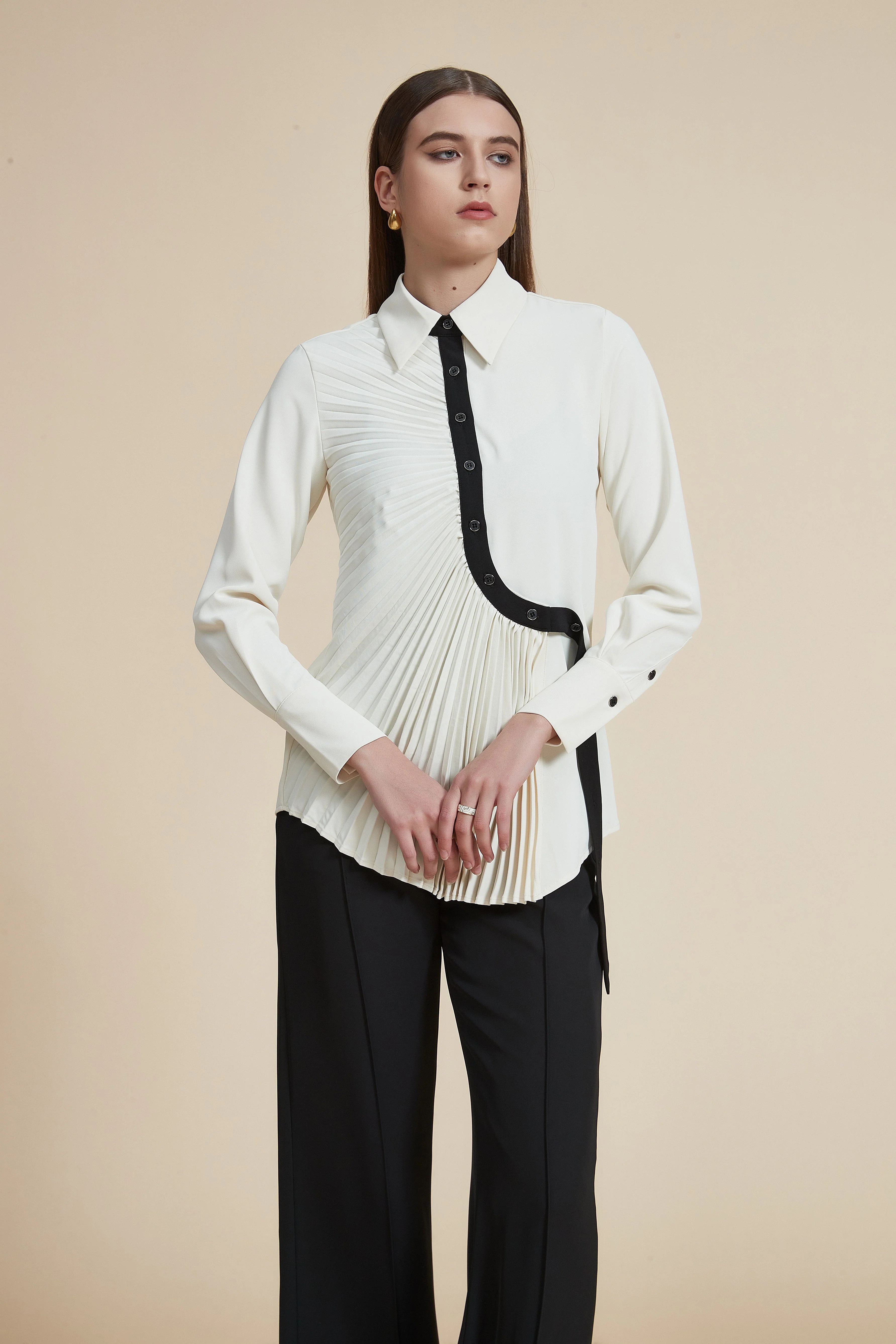 Ruffled long-sleeve blouse