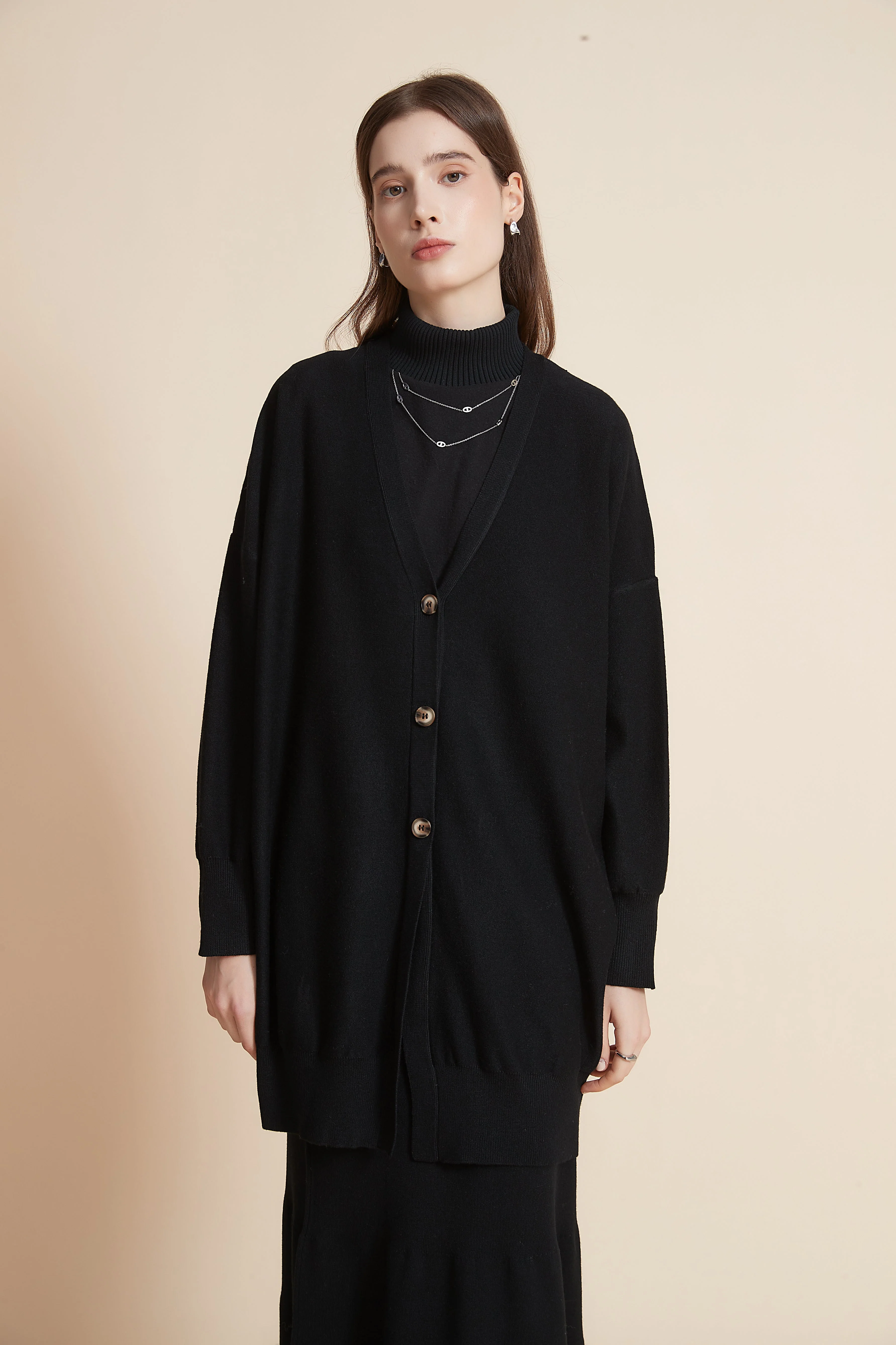 Long Solid Color Cardigan With Buttons And Long Sleeves - Image 6