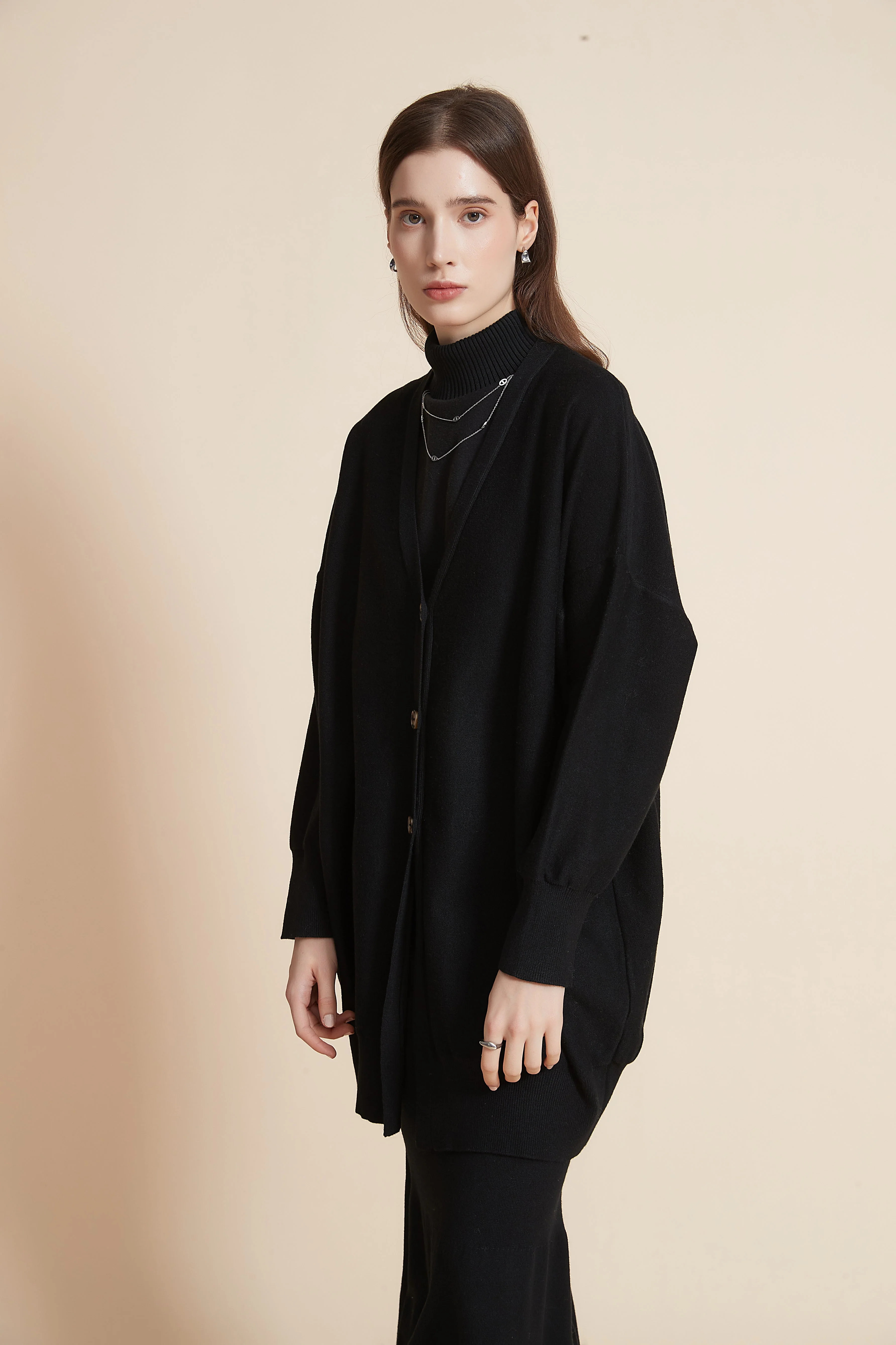 Long Solid Color Cardigan With Buttons And Long Sleeves - Image 7