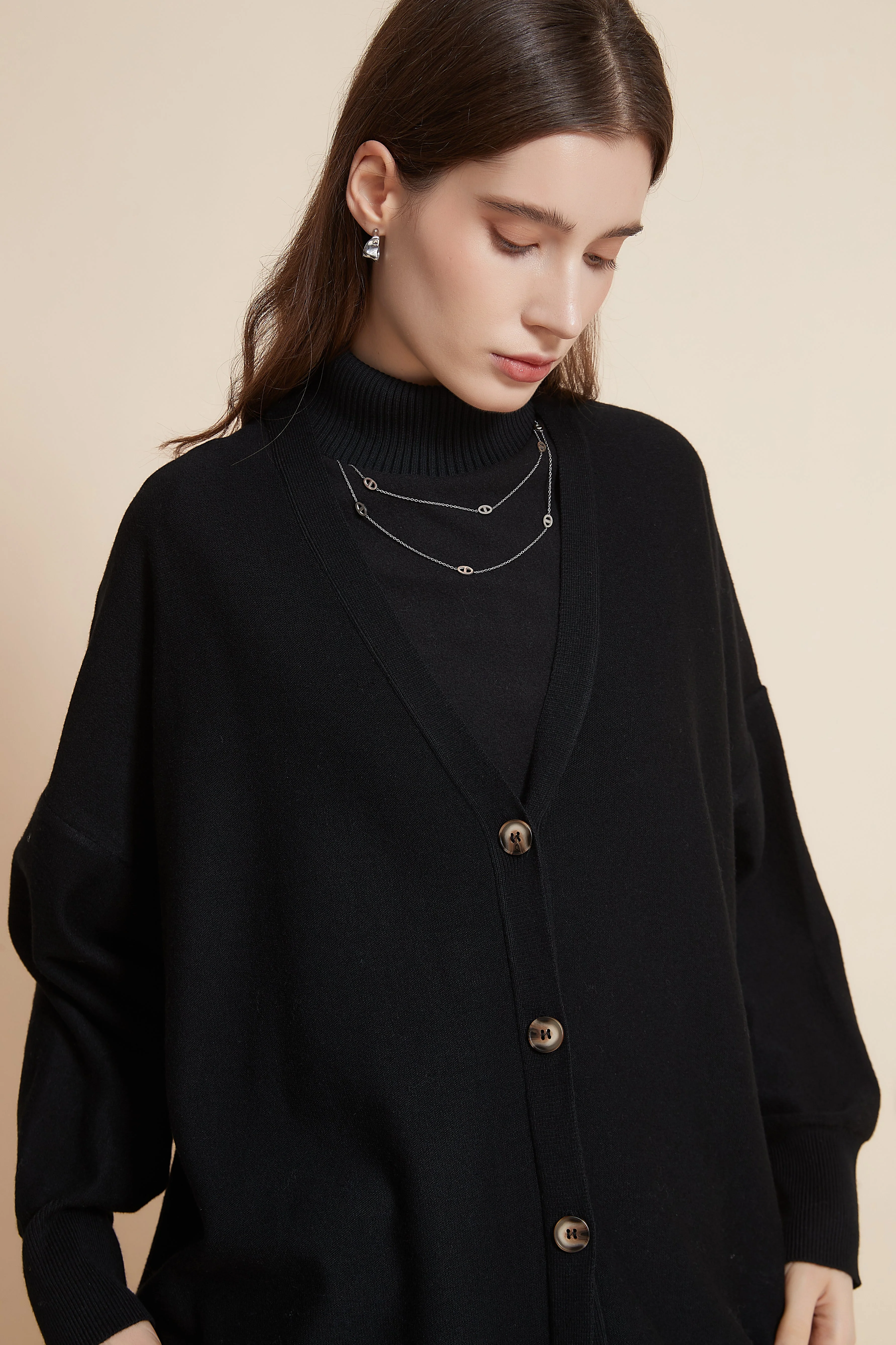 Long Solid Color Cardigan With Buttons And Long Sleeves - Image 8