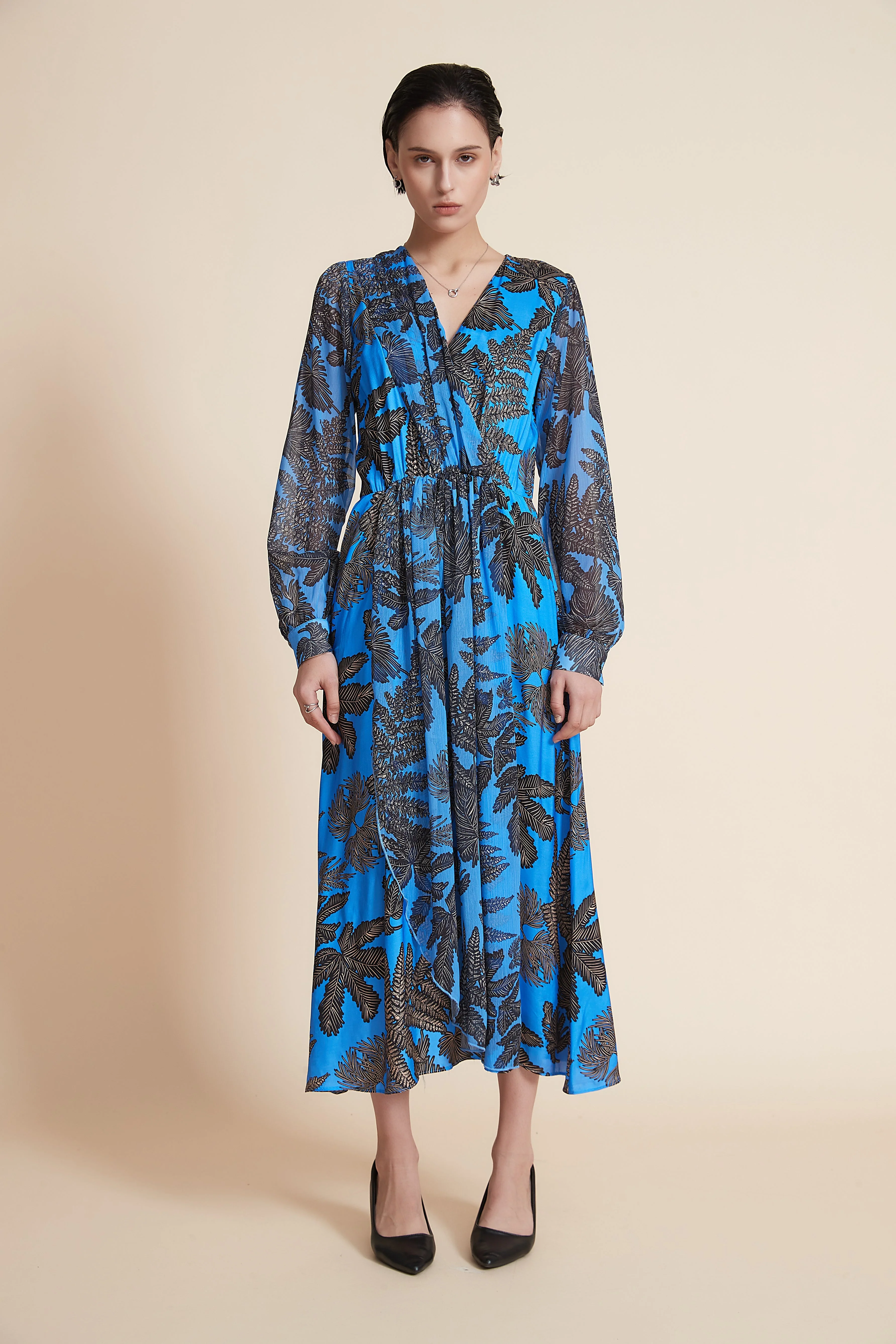 Long Sleeve Ruffled Midi Dress With Floral Print - Image 2