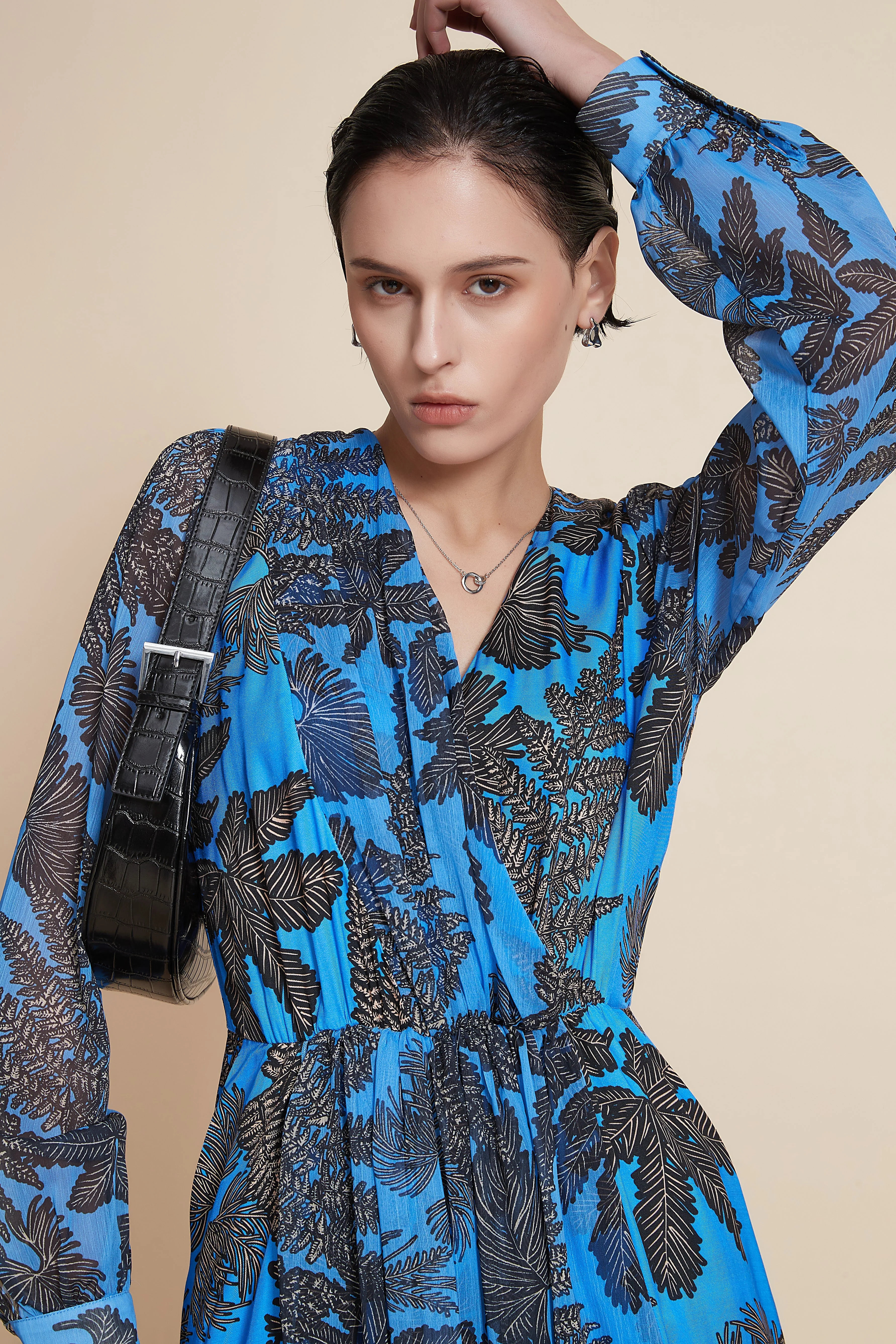 Long Sleeve Ruffled Midi Dress With Floral Print - Image 3