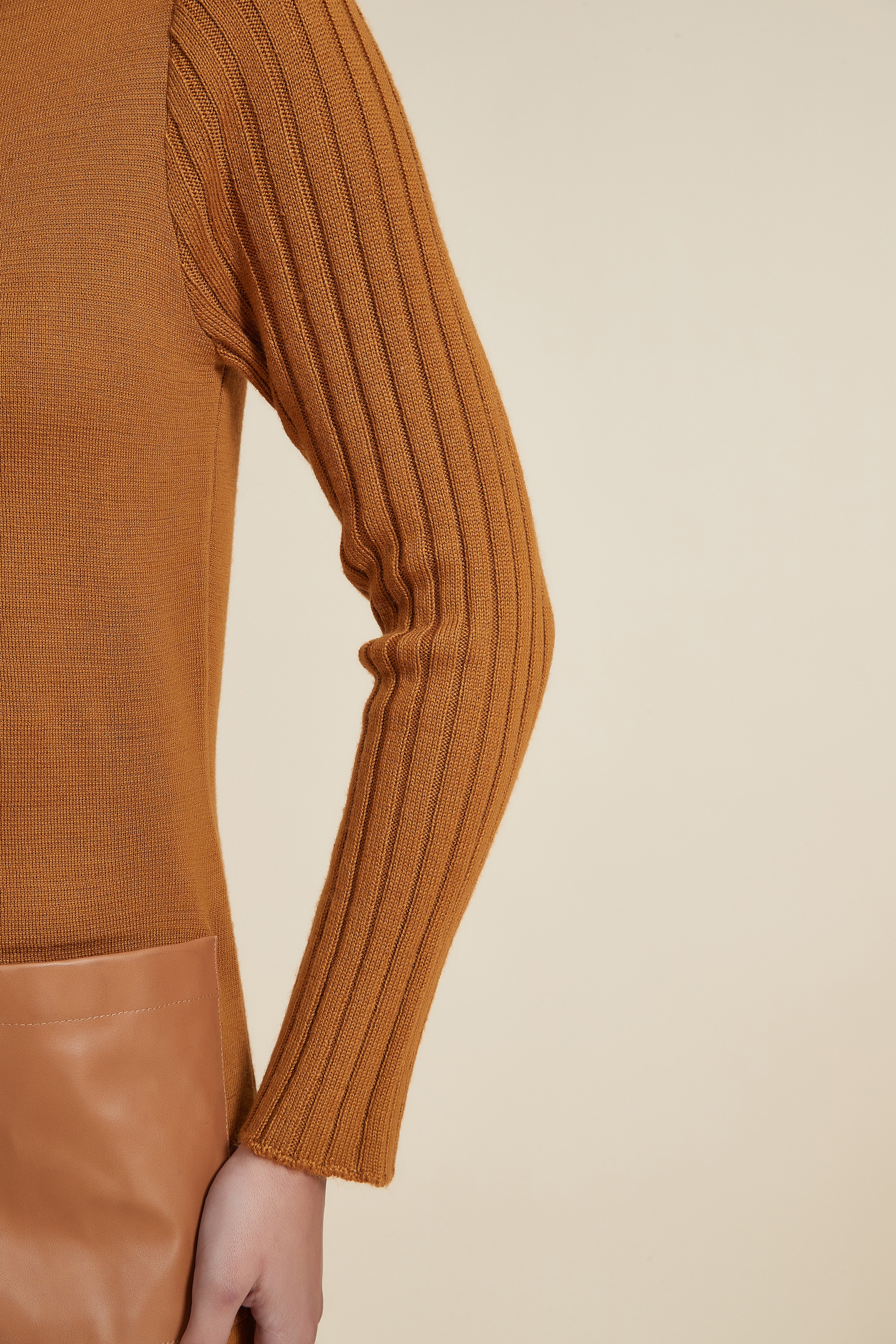 Plain Long-Sleeve Short Dress with High Neck - Image 4