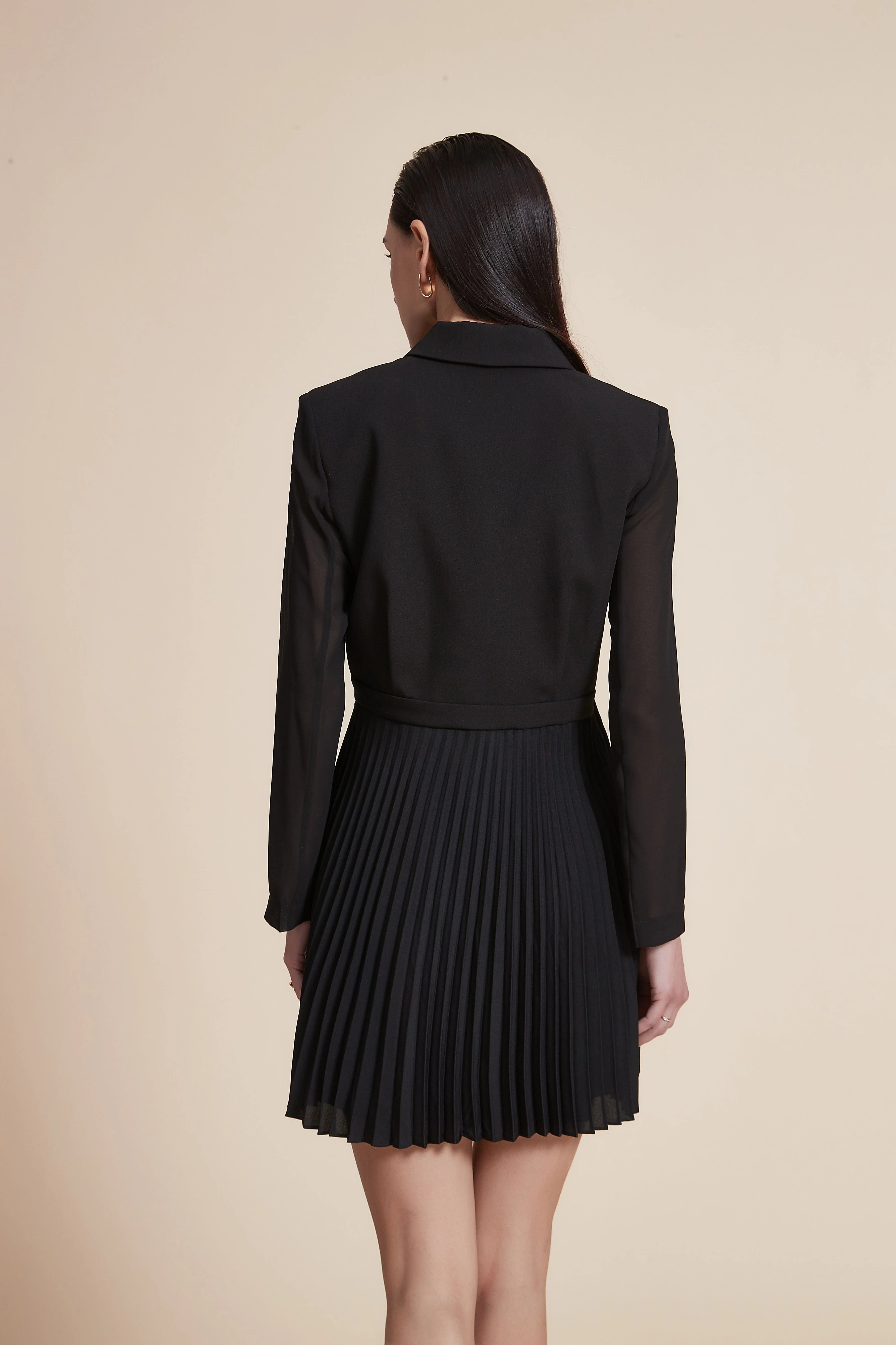 Long Sleeve Short Dress with Long Collar - Image 3
