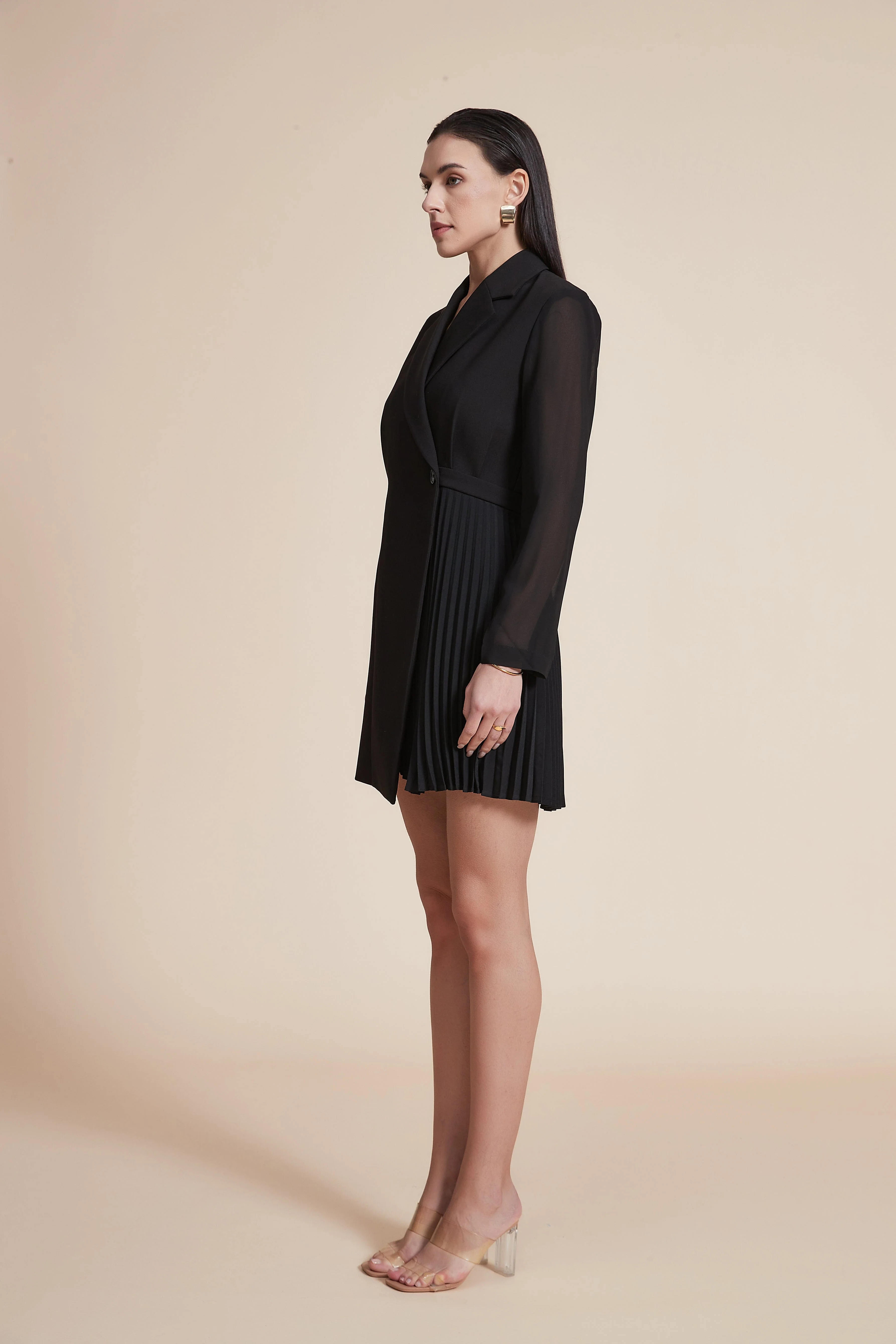 Long Sleeve Short Dress with Long Collar - Image 6