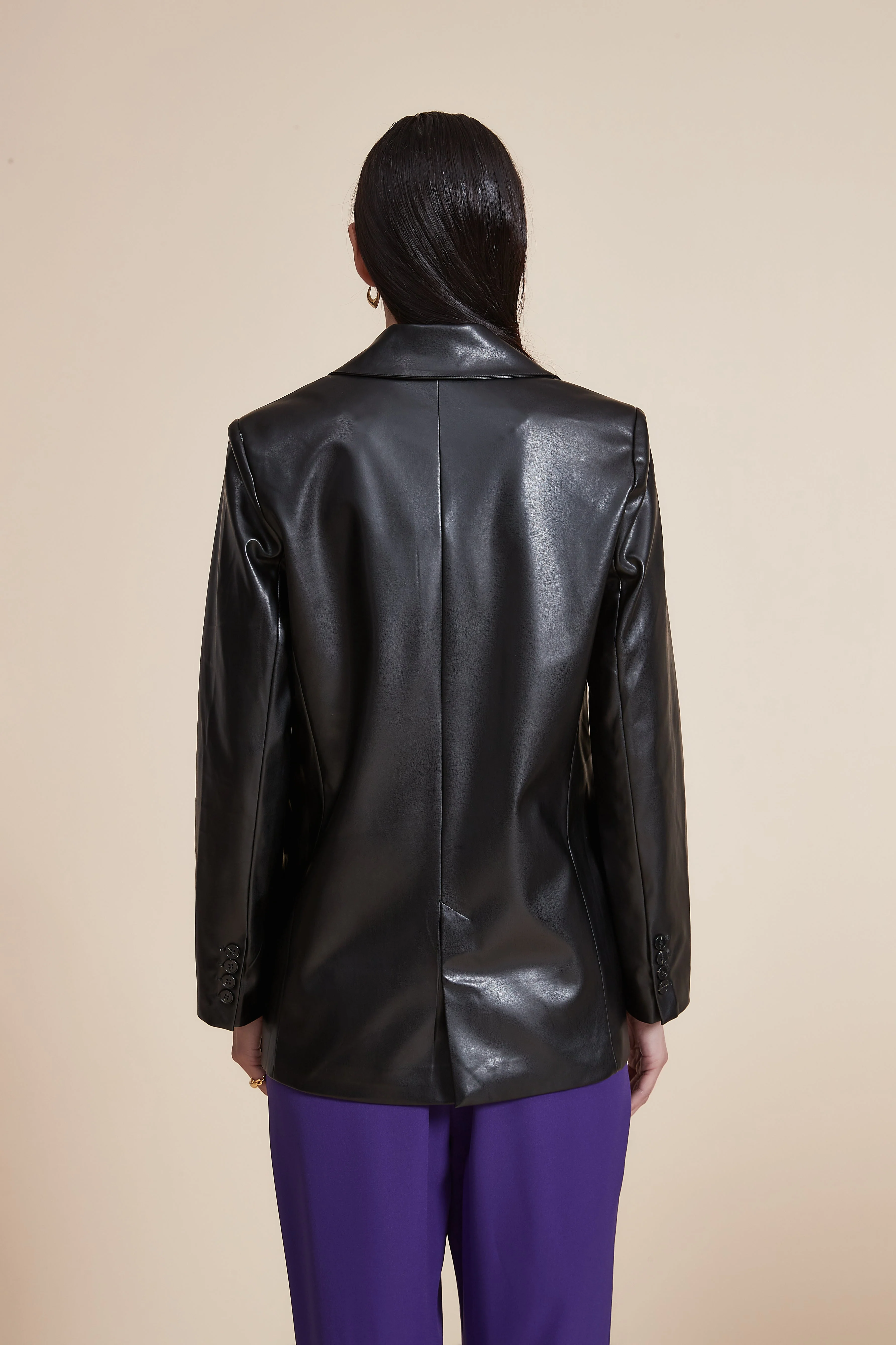Leather Blazer with Side Pockets - Image 3
