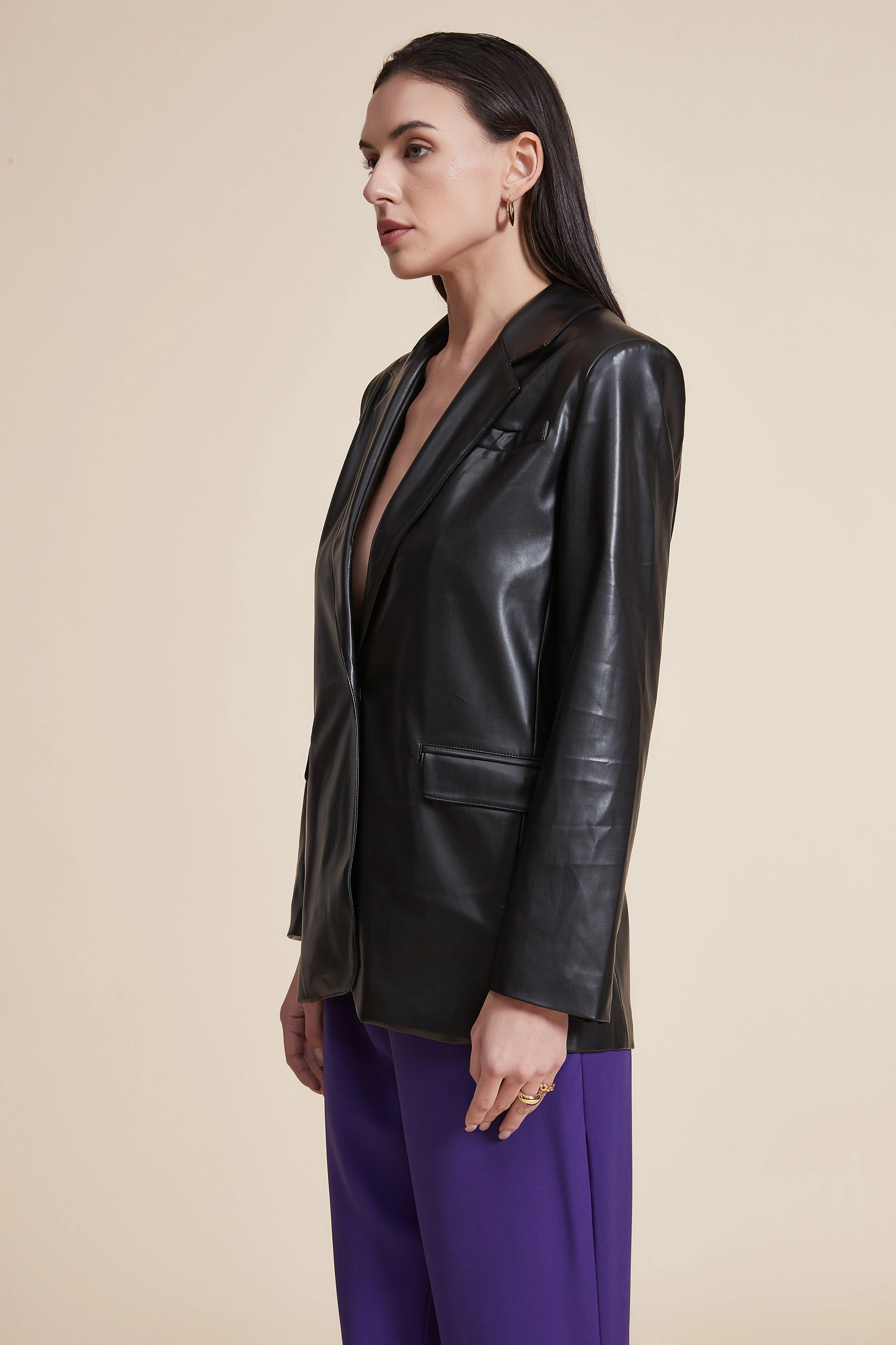 Leather Blazer with Side Pockets - Image 5