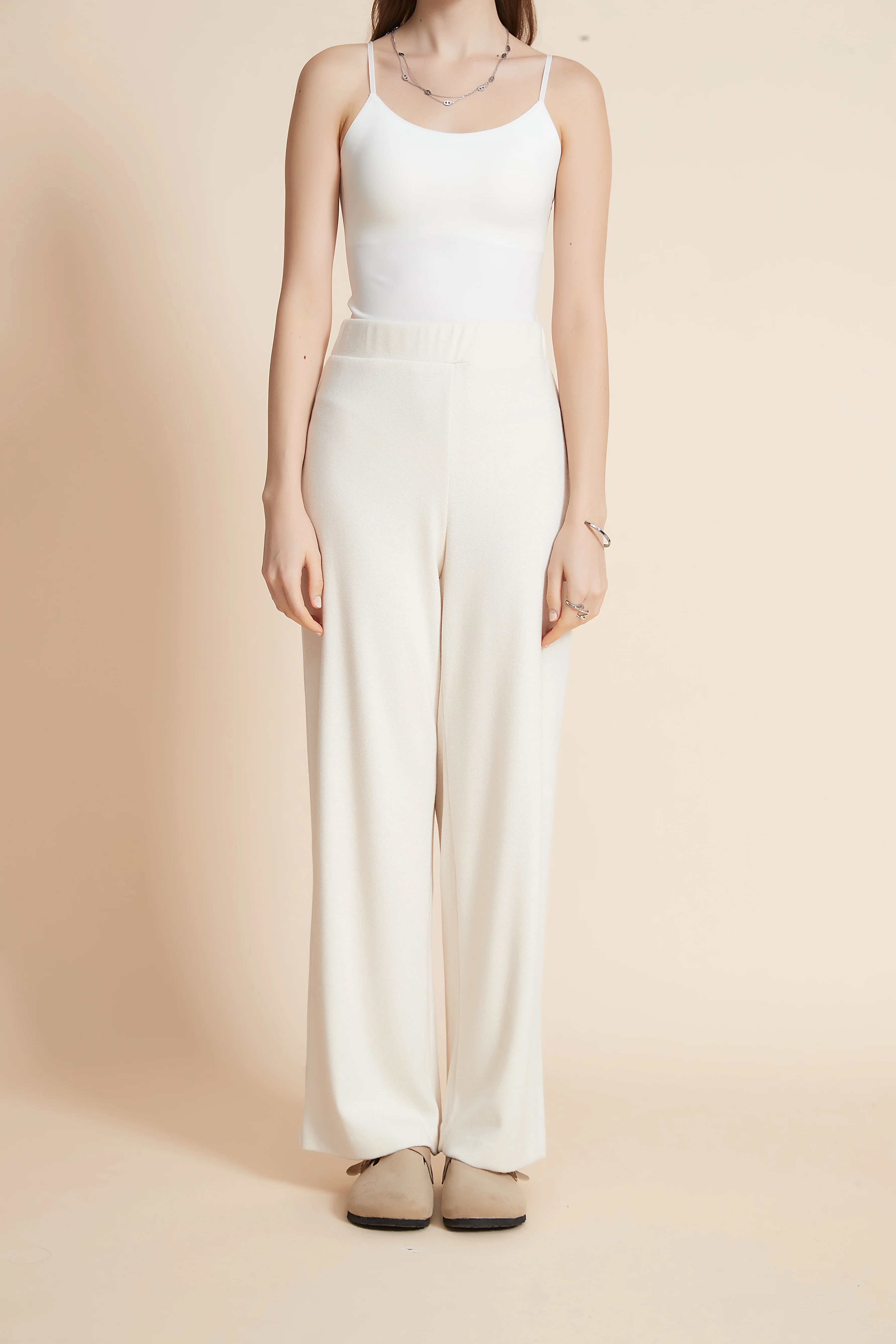 Plain Wide Elastic Waist Pants - Image 3