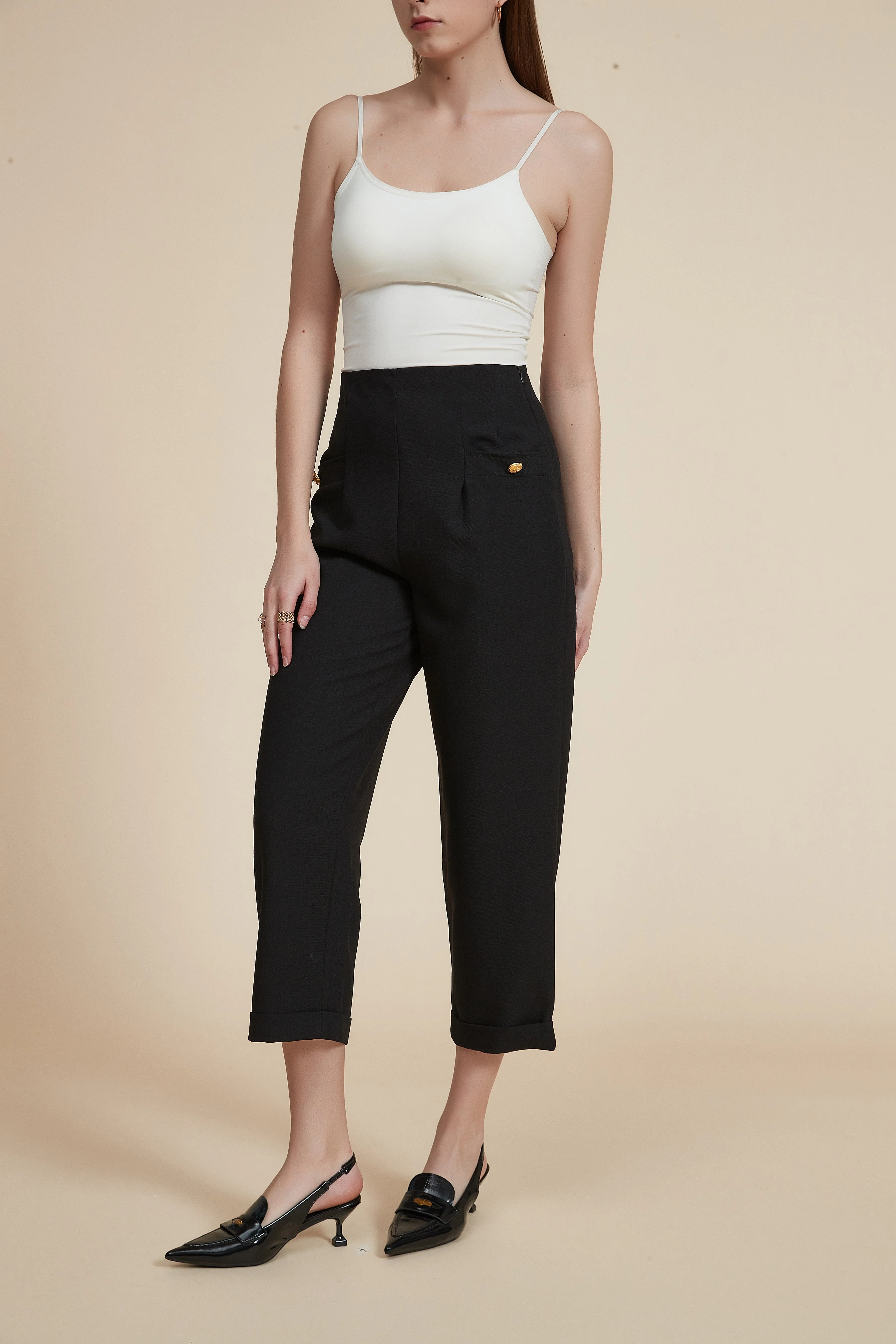 Cropped Pants with Front Pockets